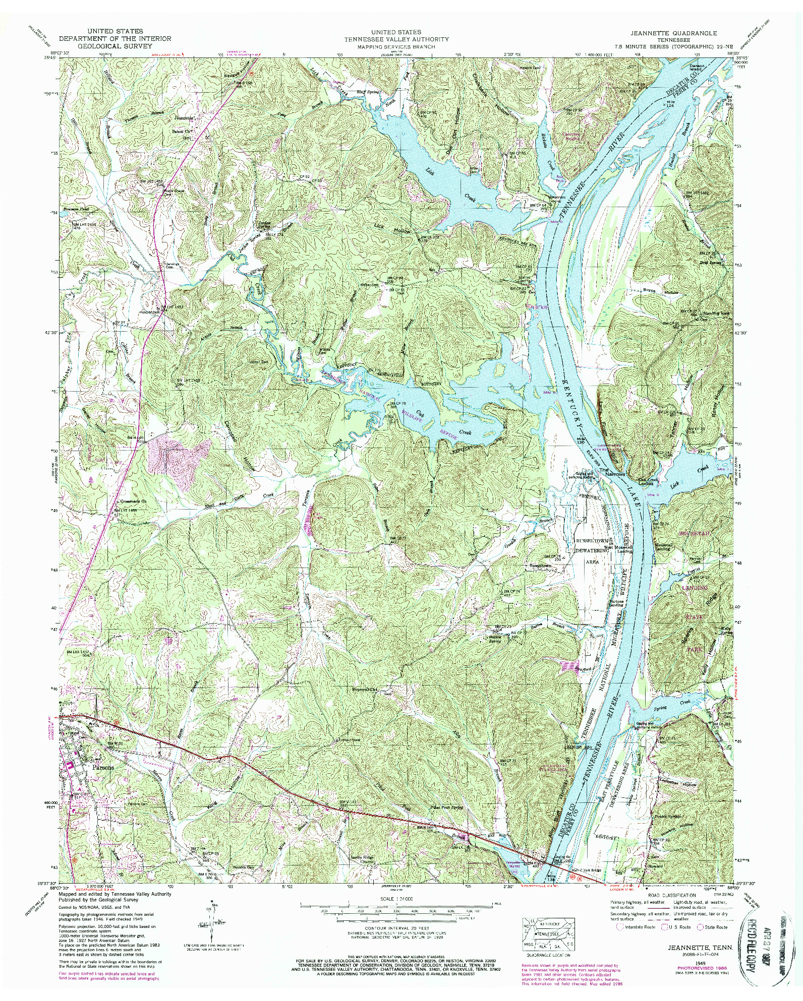 USGS 1:24000-SCALE QUADRANGLE FOR JEANNETTE, TN 1949