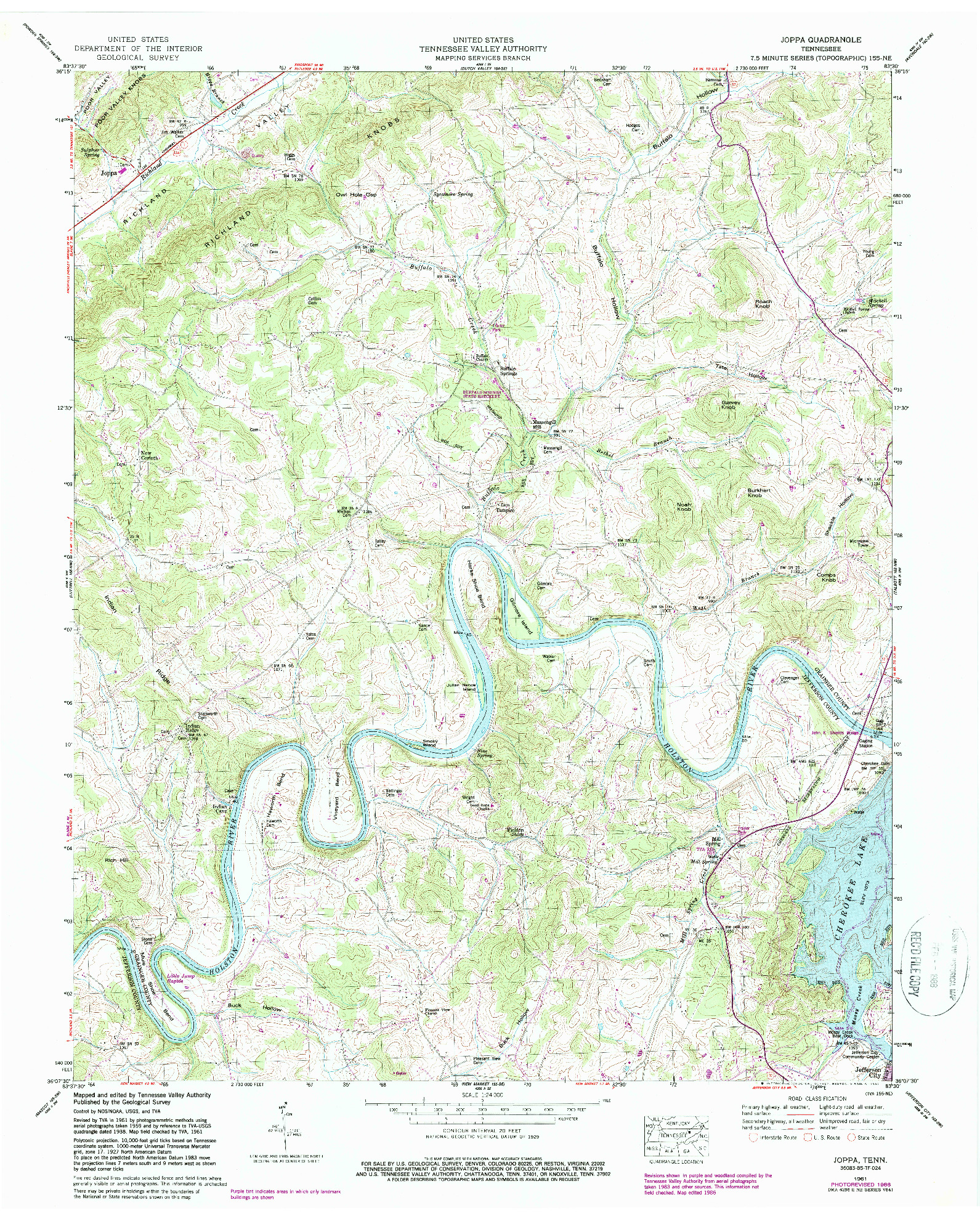 USGS 1:24000-SCALE QUADRANGLE FOR JOPPA, TN 1961