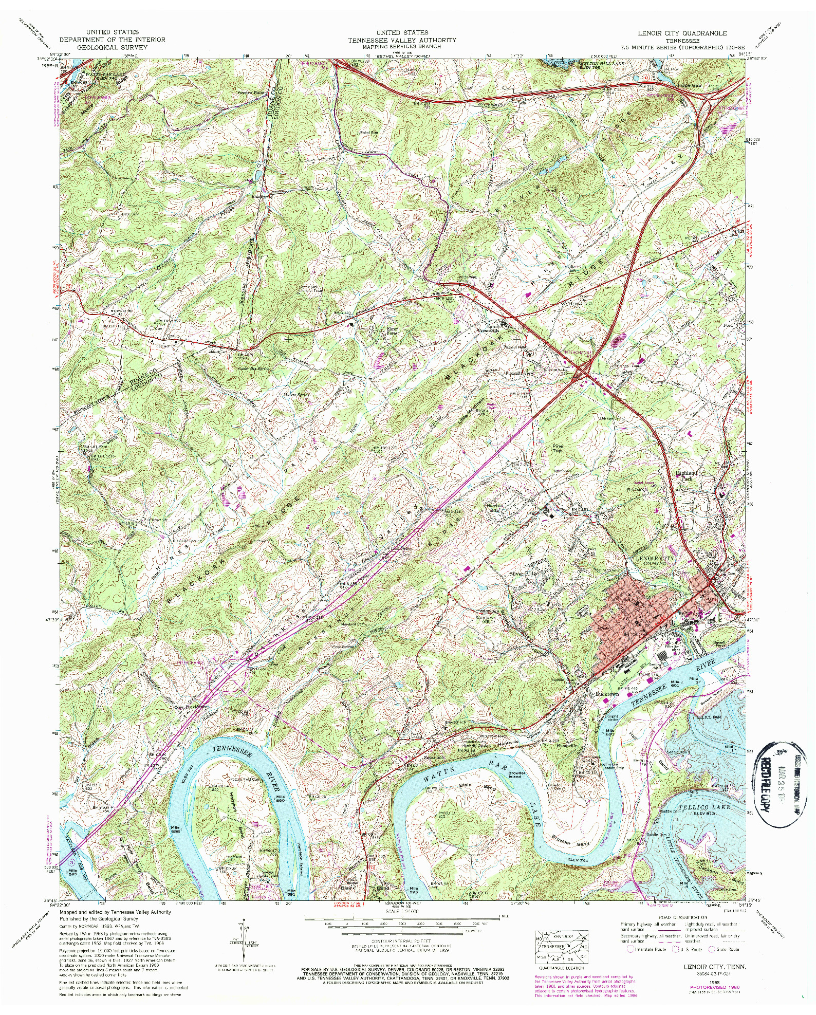 USGS 1:24000-SCALE QUADRANGLE FOR LENOIR CITY, TN 1968