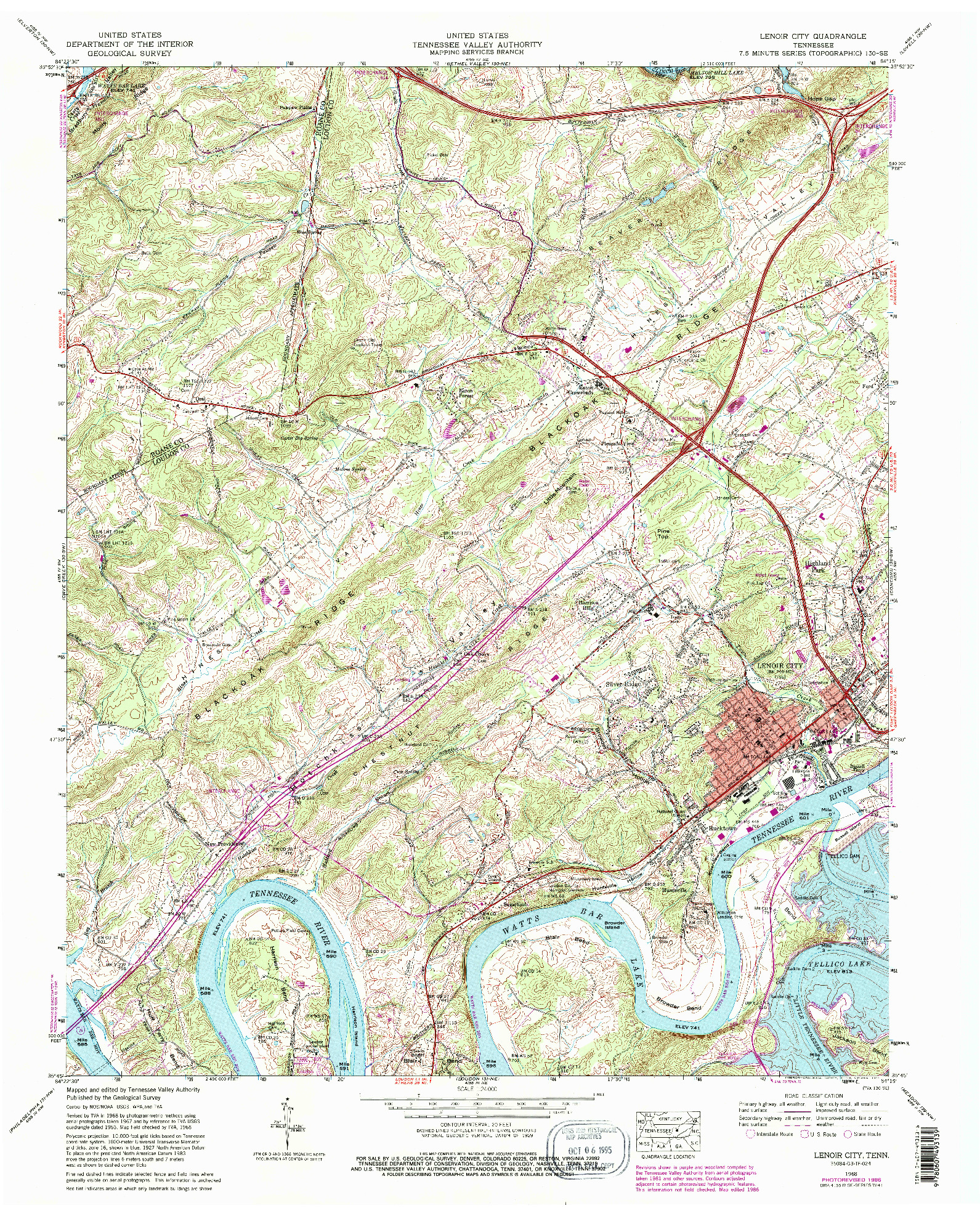 USGS 1:24000-SCALE QUADRANGLE FOR LENOIR CITY, TN 1968