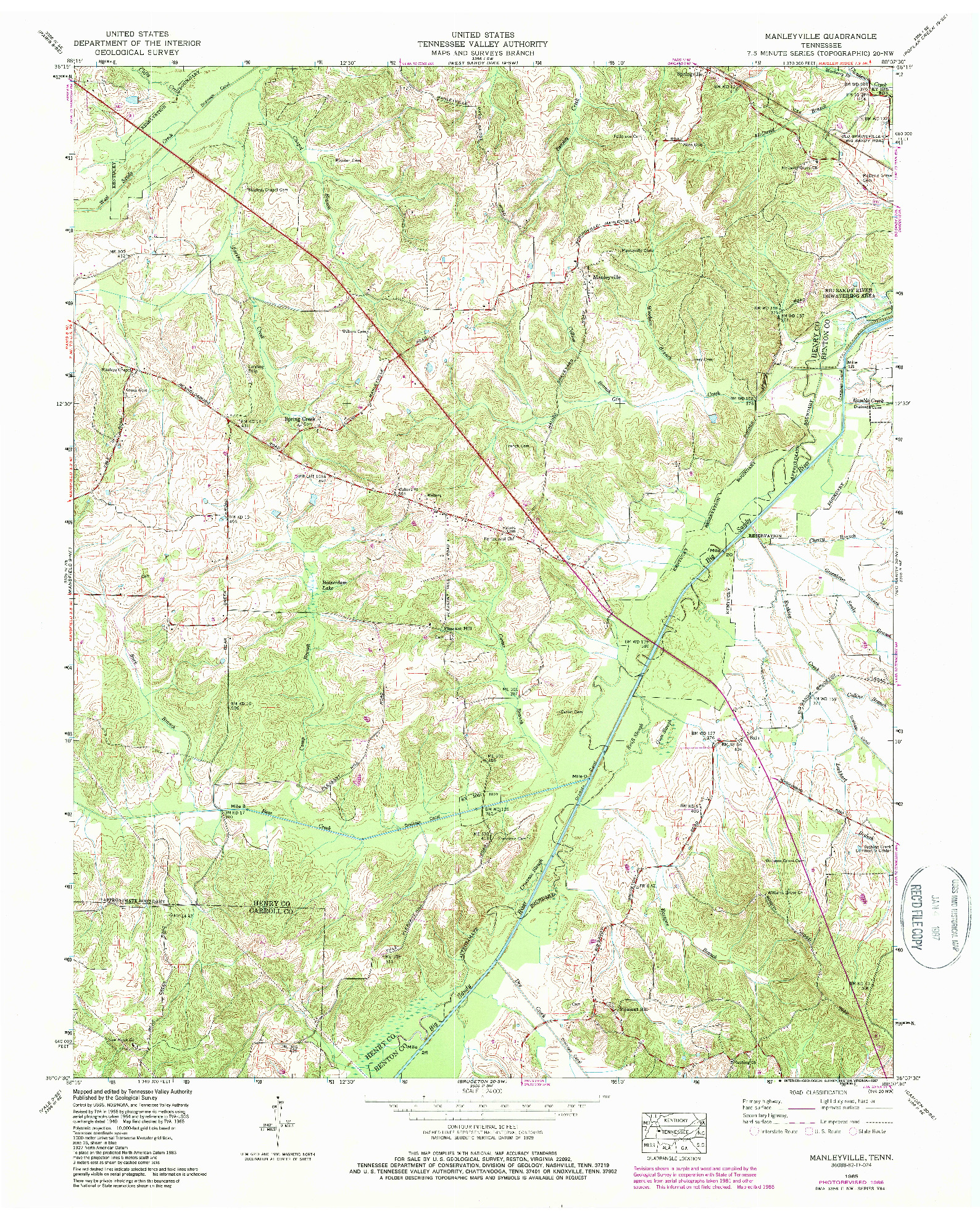 USGS 1:24000-SCALE QUADRANGLE FOR MANLEYVILLE, TN 1965