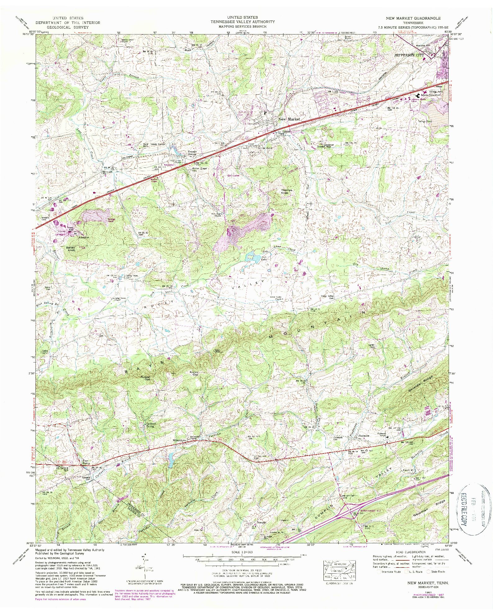 USGS 1:24000-SCALE QUADRANGLE FOR NEW MARKET, TN 1961