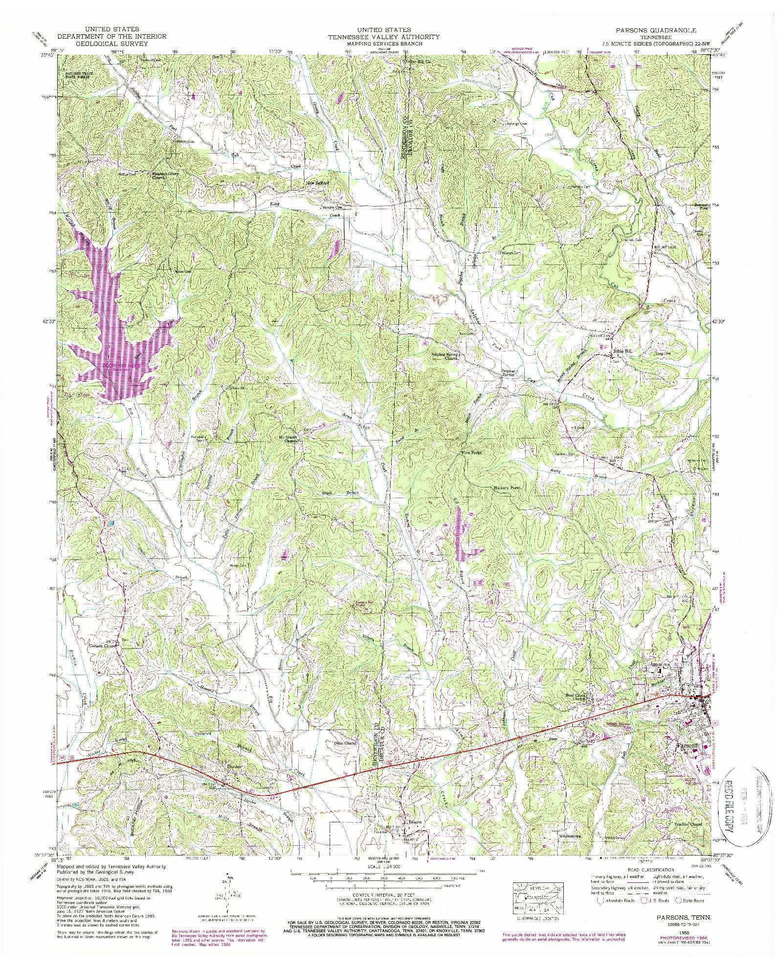 USGS 1:24000-SCALE QUADRANGLE FOR PARSONS, TN 1950