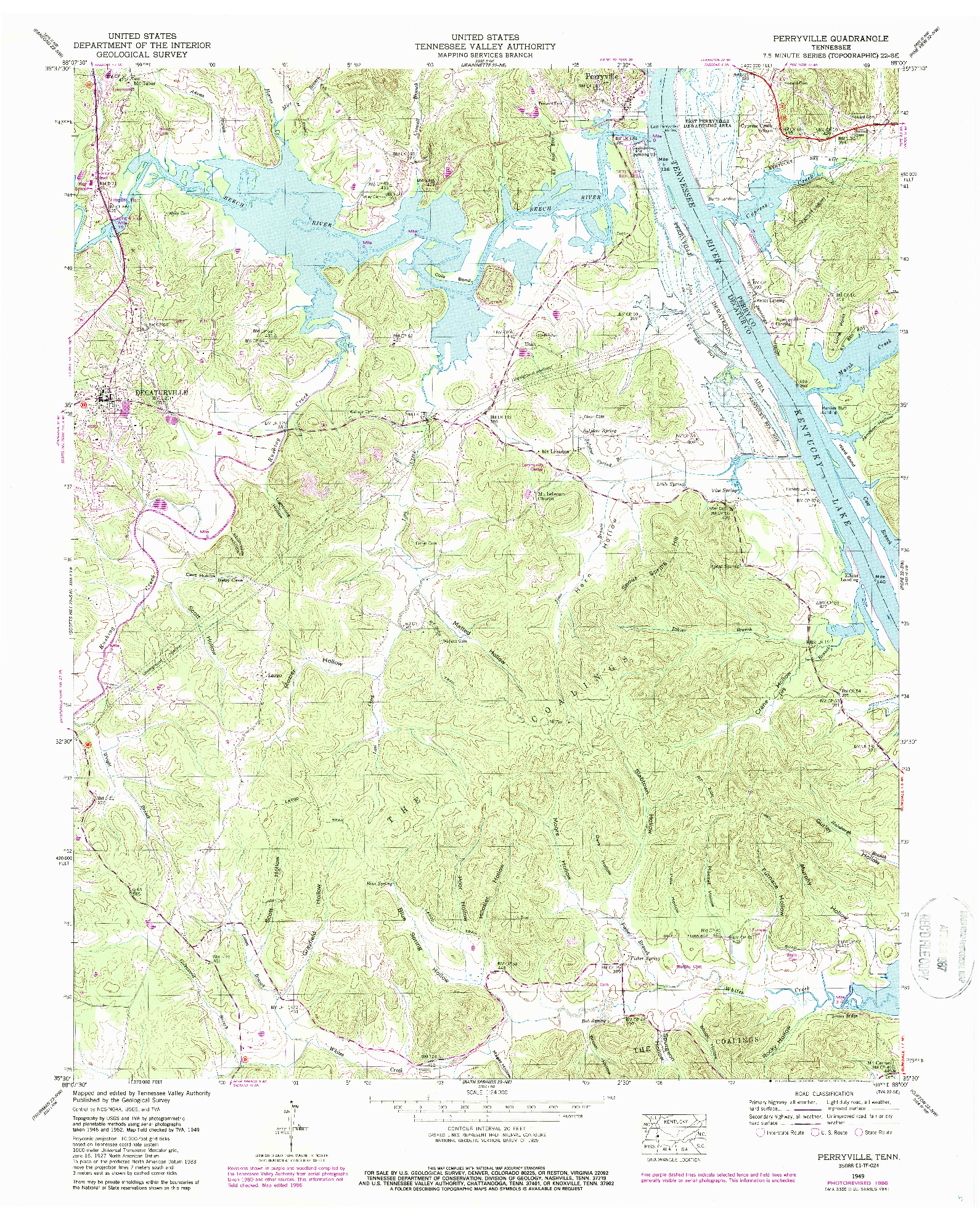 USGS 1:24000-SCALE QUADRANGLE FOR PERRYVILLE, TN 1949