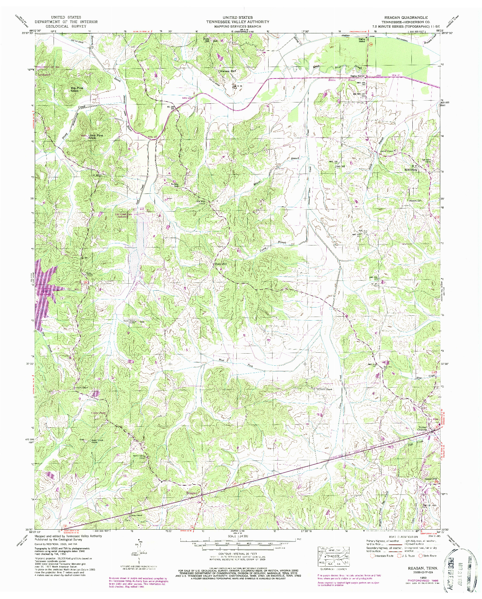 USGS 1:24000-SCALE QUADRANGLE FOR REAGAN, TN 1950