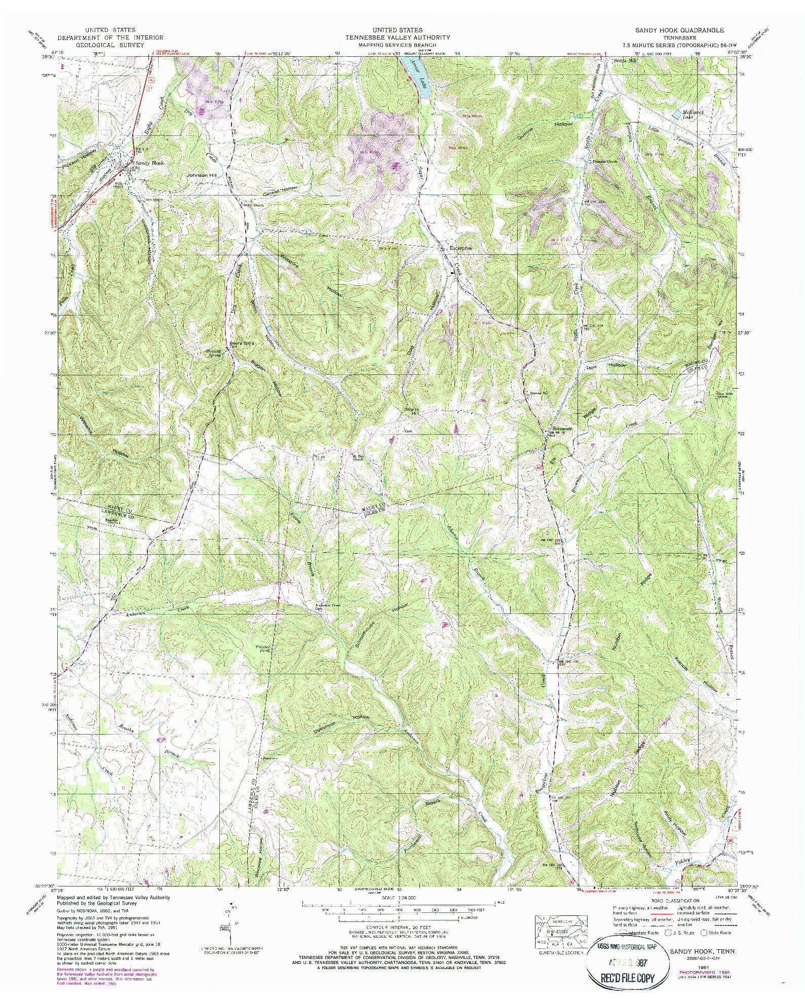 USGS 1:24000-SCALE QUADRANGLE FOR SANDY HOOK, TN 1951