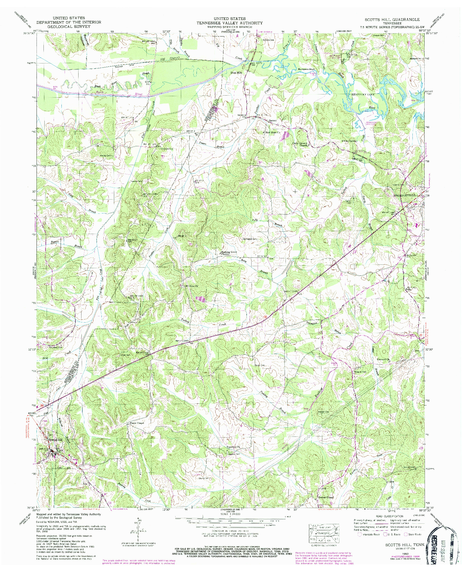USGS 1:24000-SCALE QUADRANGLE FOR SCOTTS HILL, TN 1950