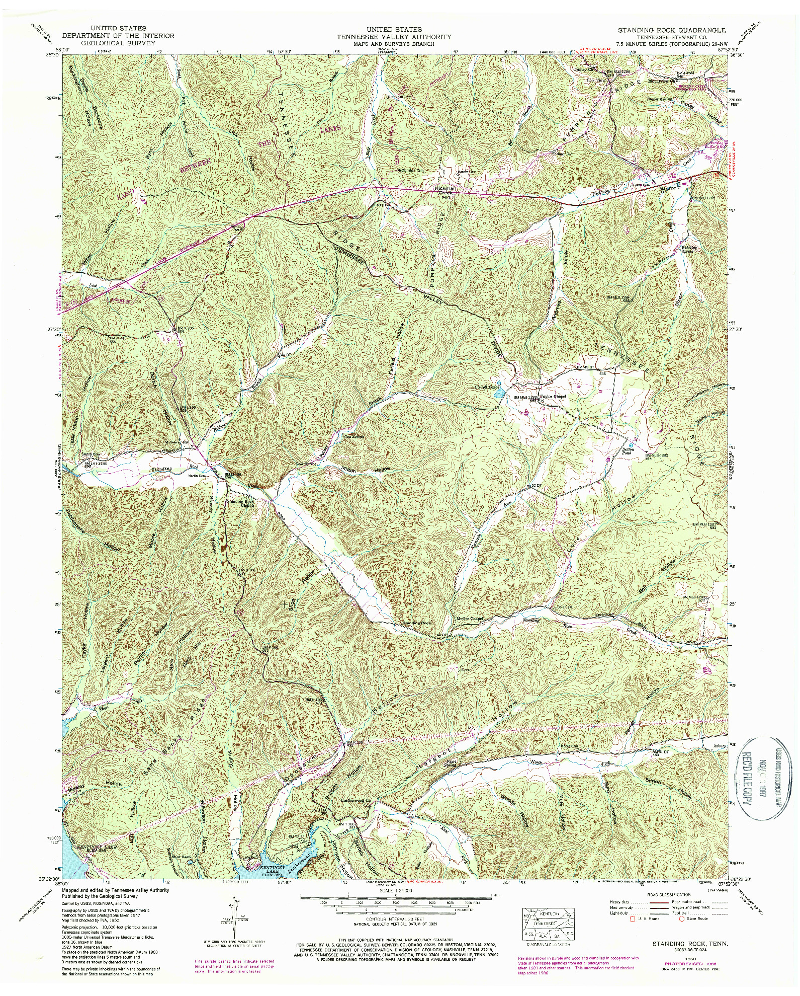 USGS 1:24000-SCALE QUADRANGLE FOR STANDING ROCK, TN 1950