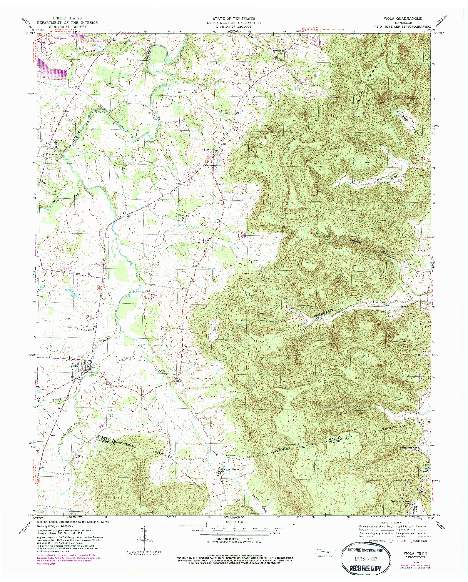 USGS 1:24000-SCALE QUADRANGLE FOR VIOLA, TN 1955