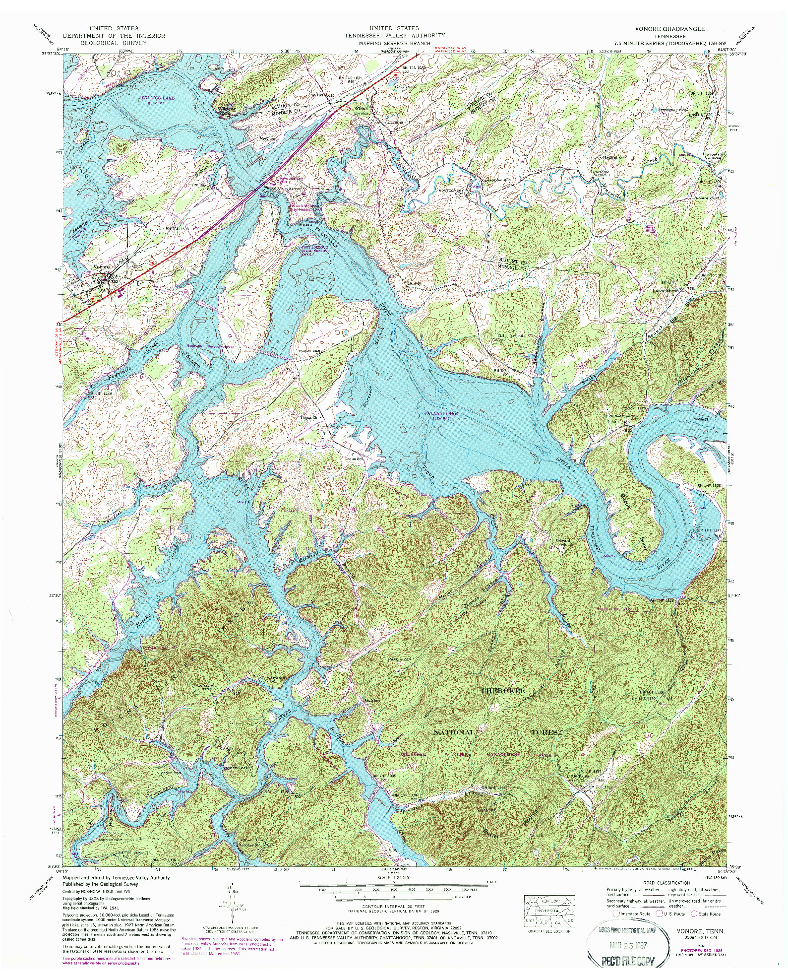 USGS 1:24000-SCALE QUADRANGLE FOR VONORE, TN 1941