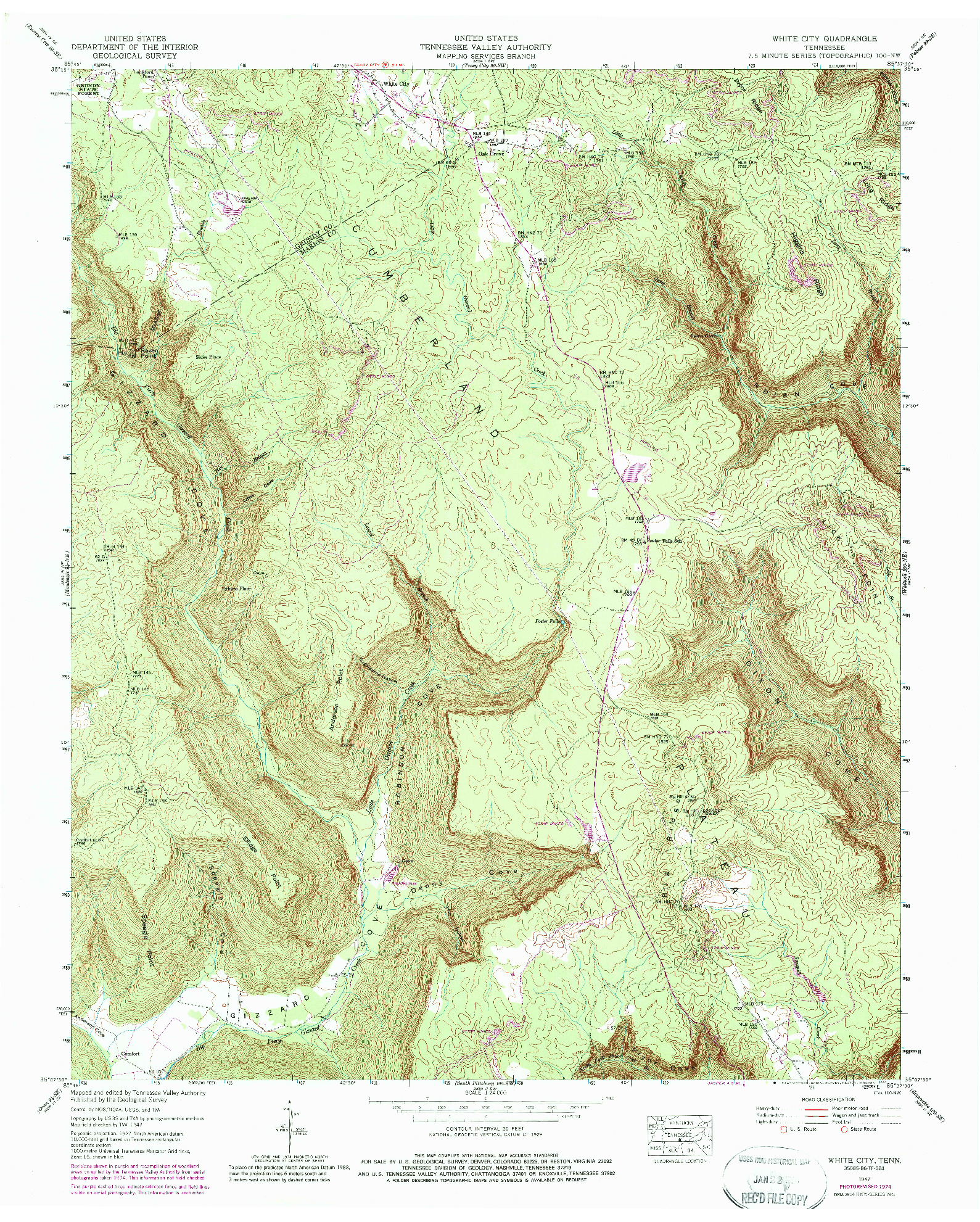 USGS 1:24000-SCALE QUADRANGLE FOR WHITE CITY, TN 1947