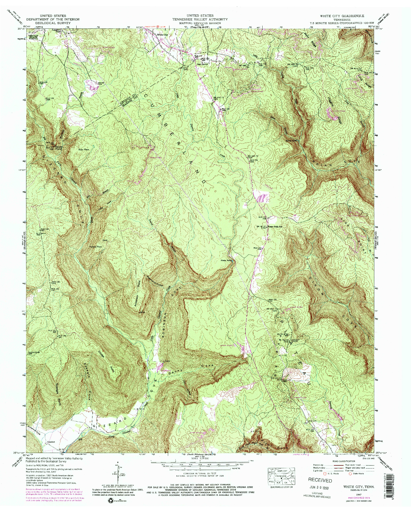 USGS 1:24000-SCALE QUADRANGLE FOR WHITE CITY, TN 1947