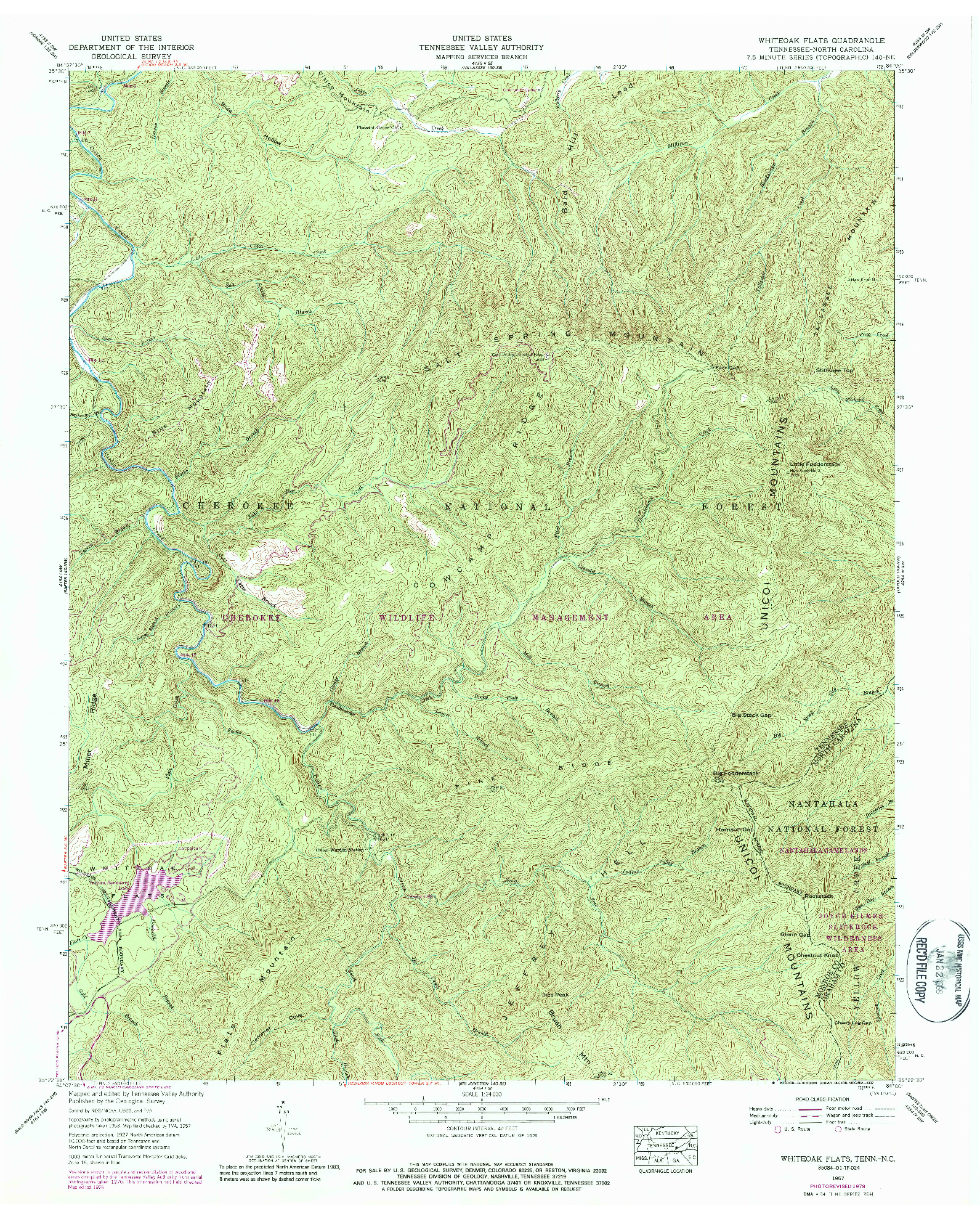 USGS 1:24000-SCALE QUADRANGLE FOR WHITEOAK FLATS, TN 1957