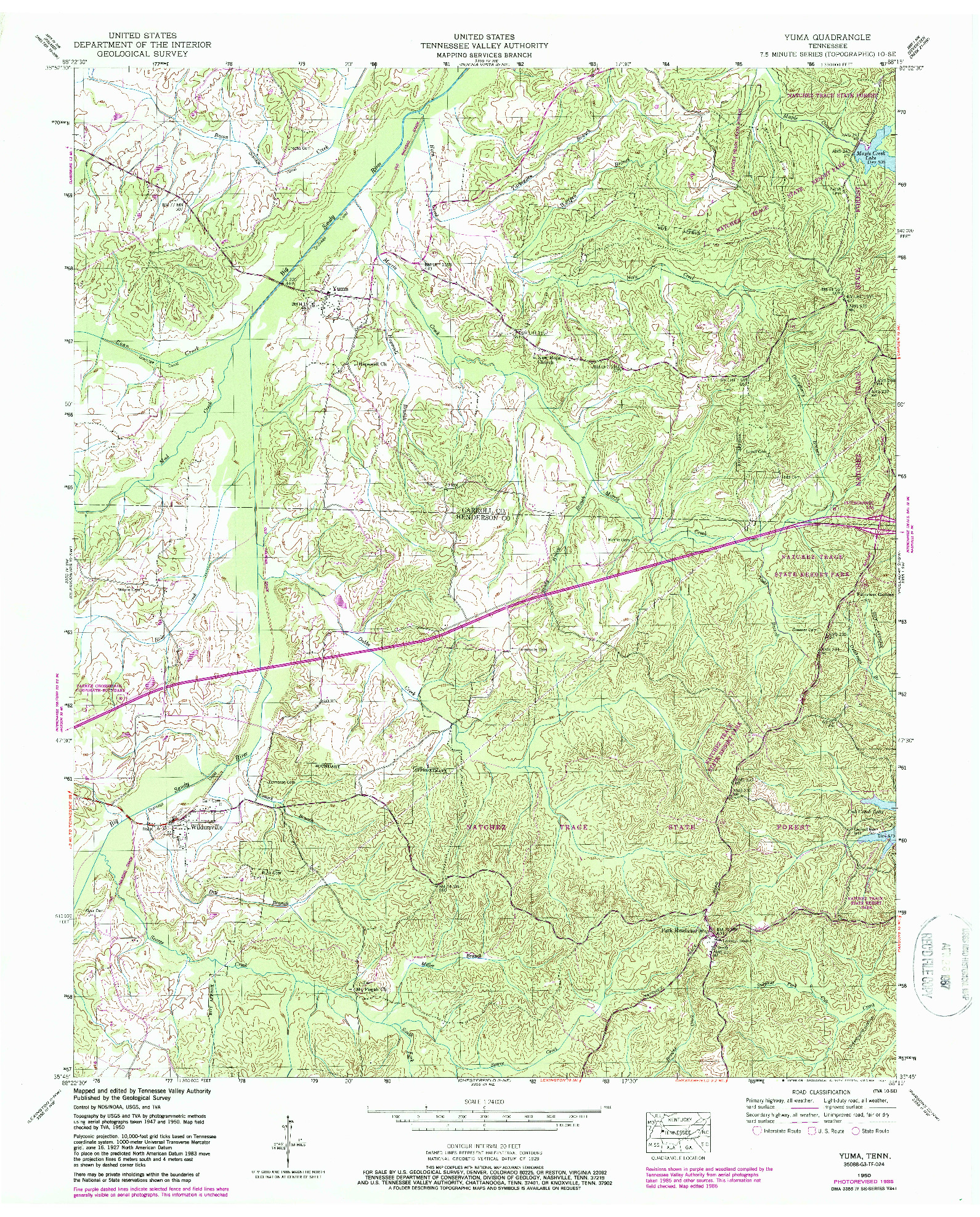 USGS 1:24000-SCALE QUADRANGLE FOR YUMA, TN 1950