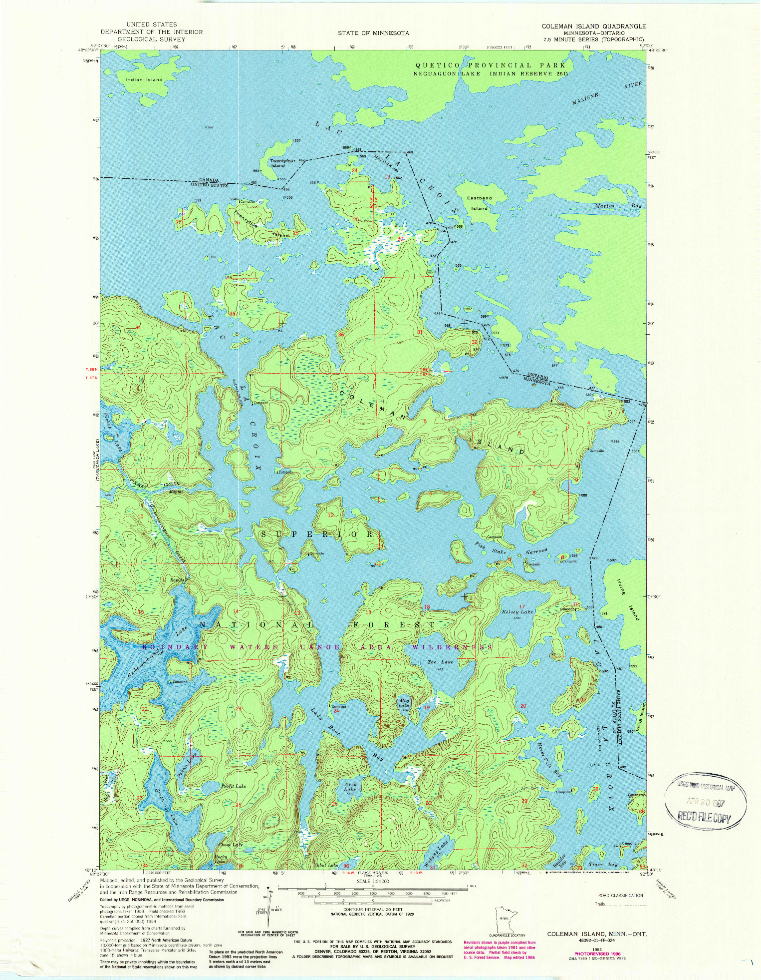 USGS 1:24000-SCALE QUADRANGLE FOR COLEMAN ISLAND, MN 1963