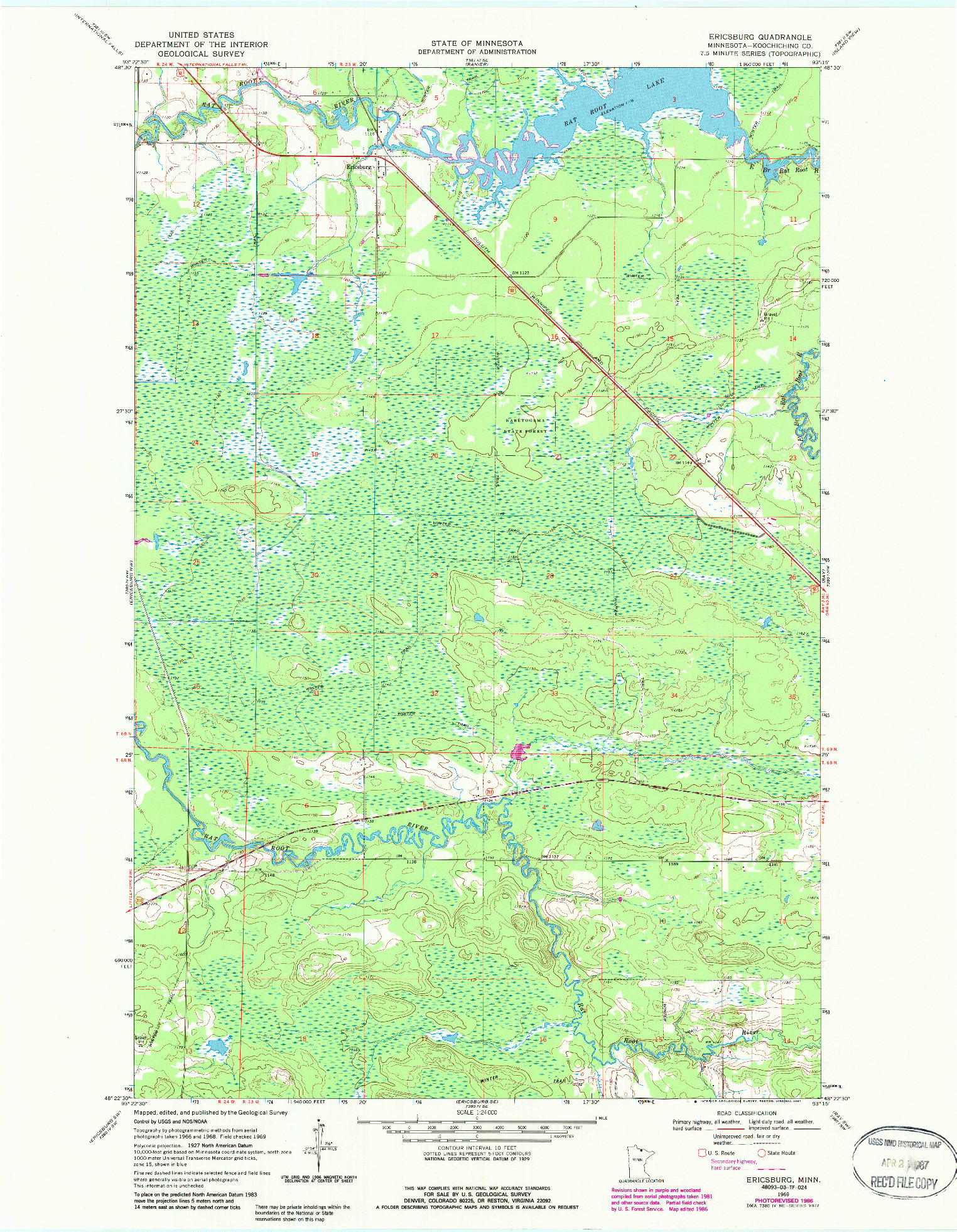 USGS 1:24000-SCALE QUADRANGLE FOR ERICSBURG, MN 1969