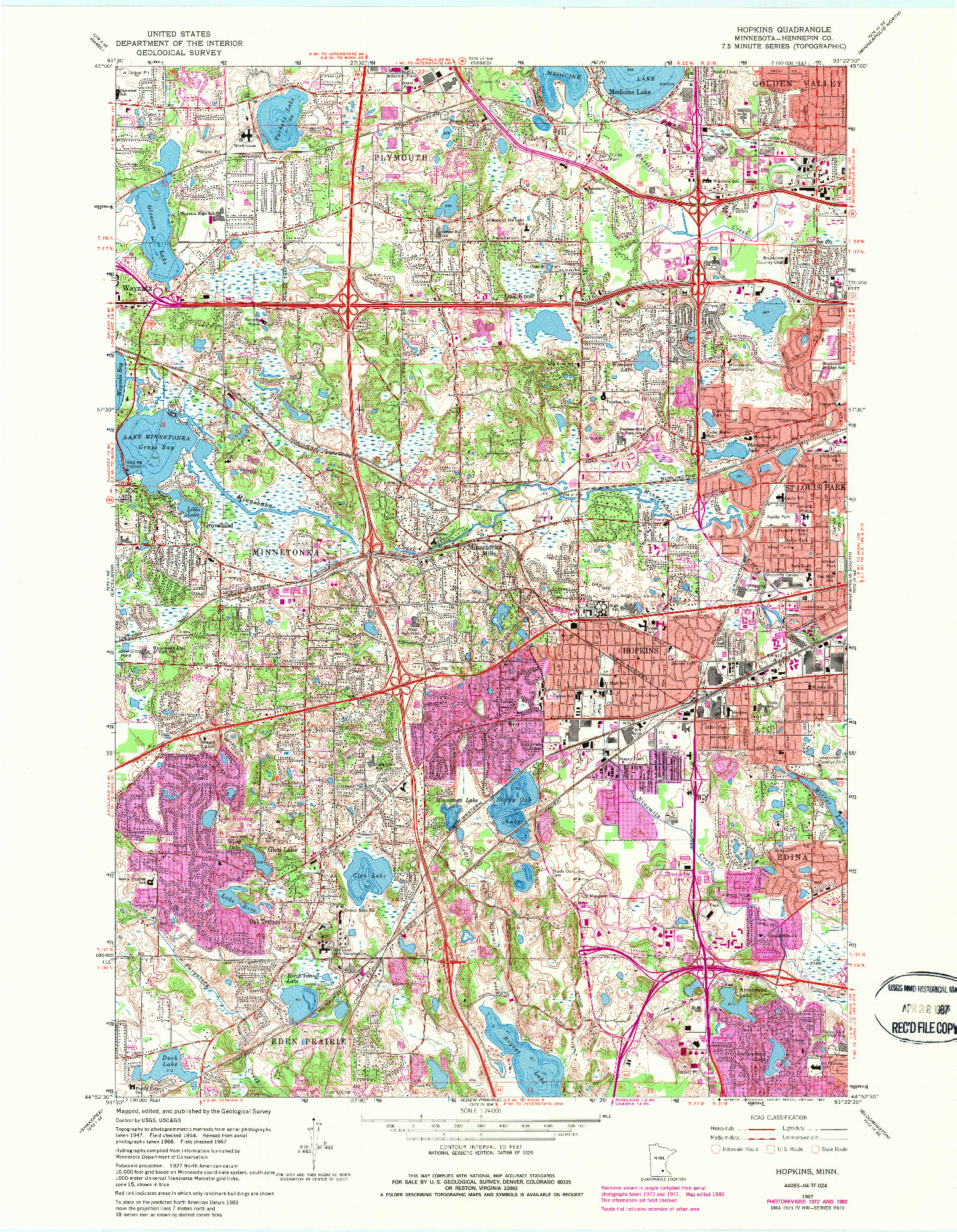 USGS 1:24000-SCALE QUADRANGLE FOR HOPKINS, MN 1967