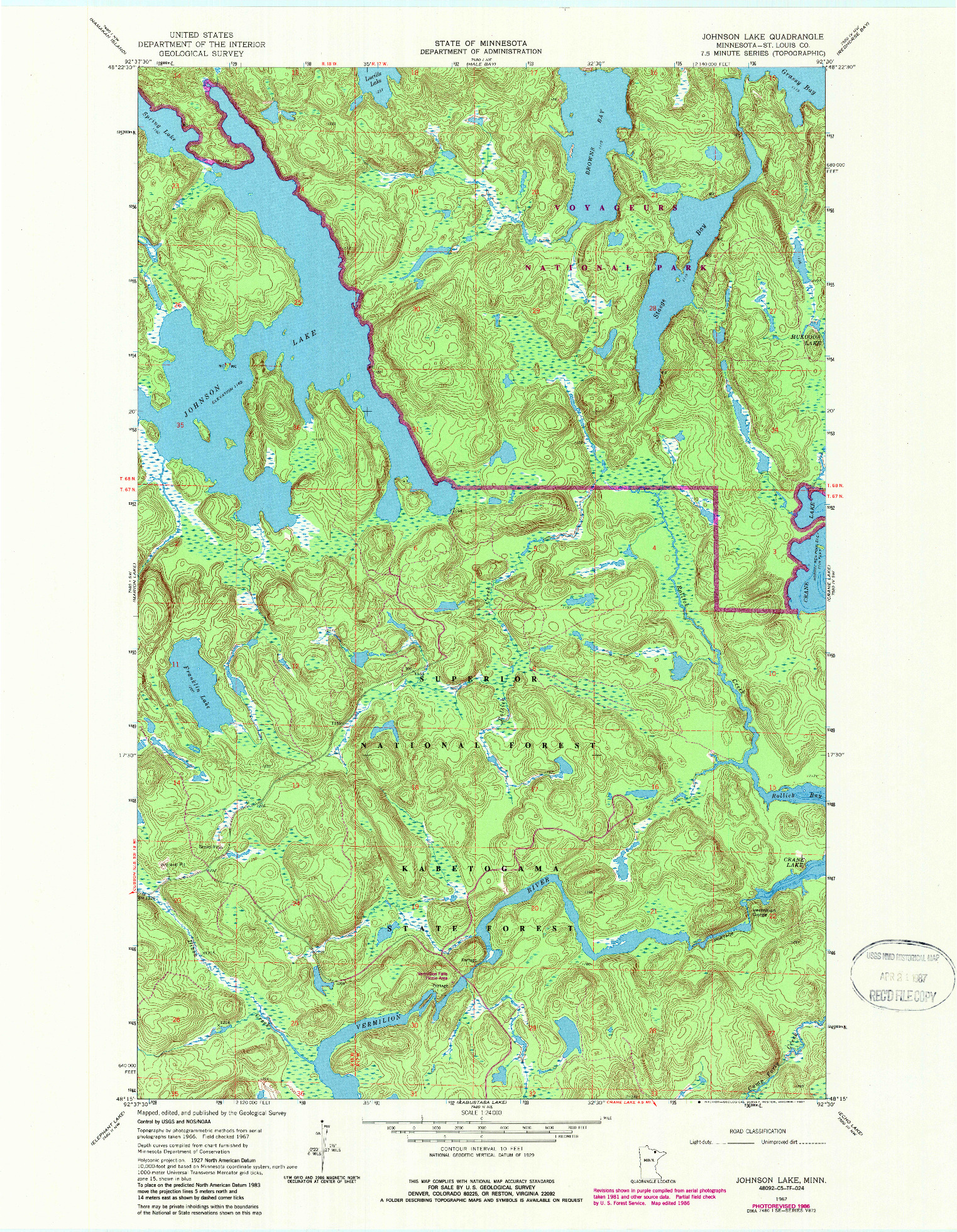 USGS 1:24000-SCALE QUADRANGLE FOR JOHNSON LAKE, MN 1967