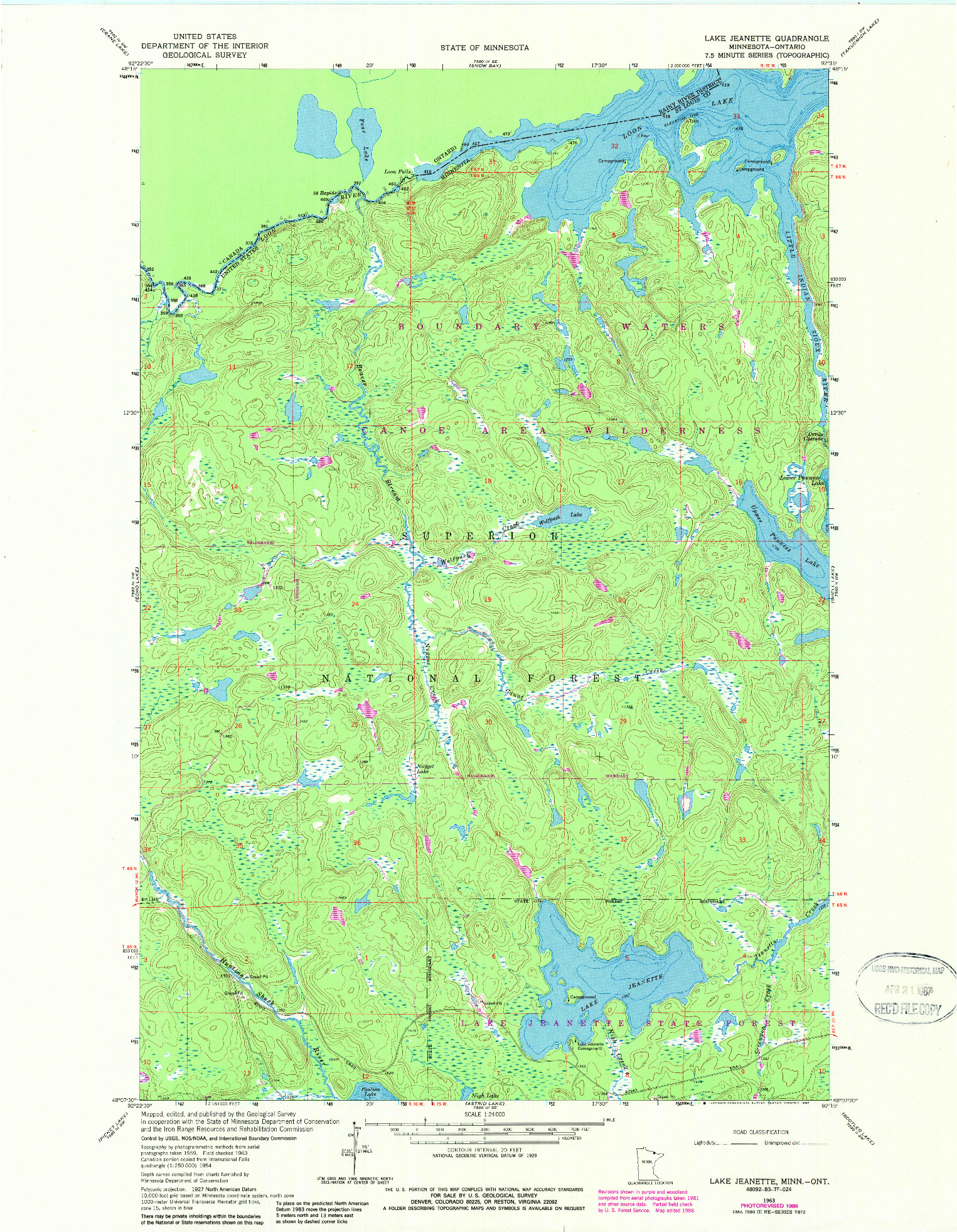 USGS 1:24000-SCALE QUADRANGLE FOR LAKE JEANETTE, MN 1963