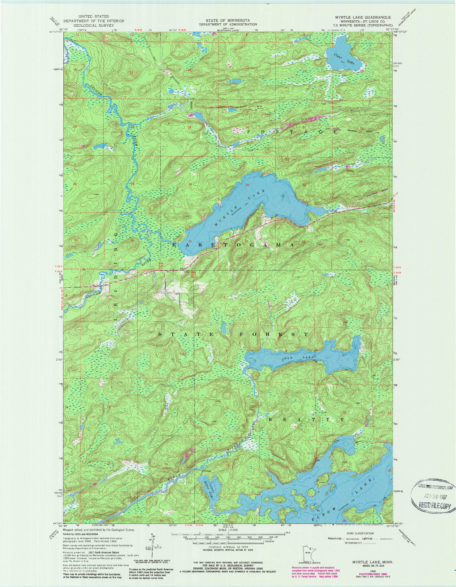 USGS 1:24000-SCALE QUADRANGLE FOR MYRTLE LAKE, MN 1968