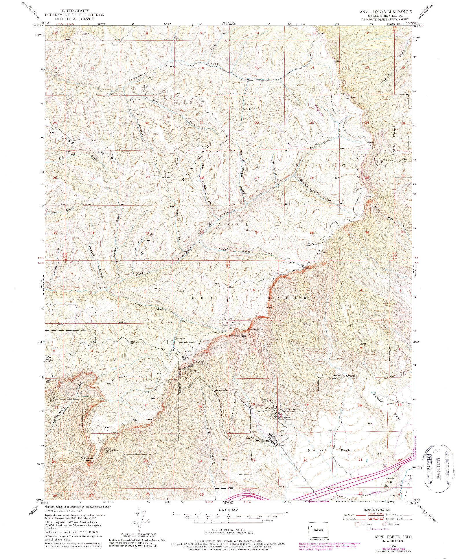 USGS 1:24000-SCALE QUADRANGLE FOR ANVIL POINTS, CO 1952