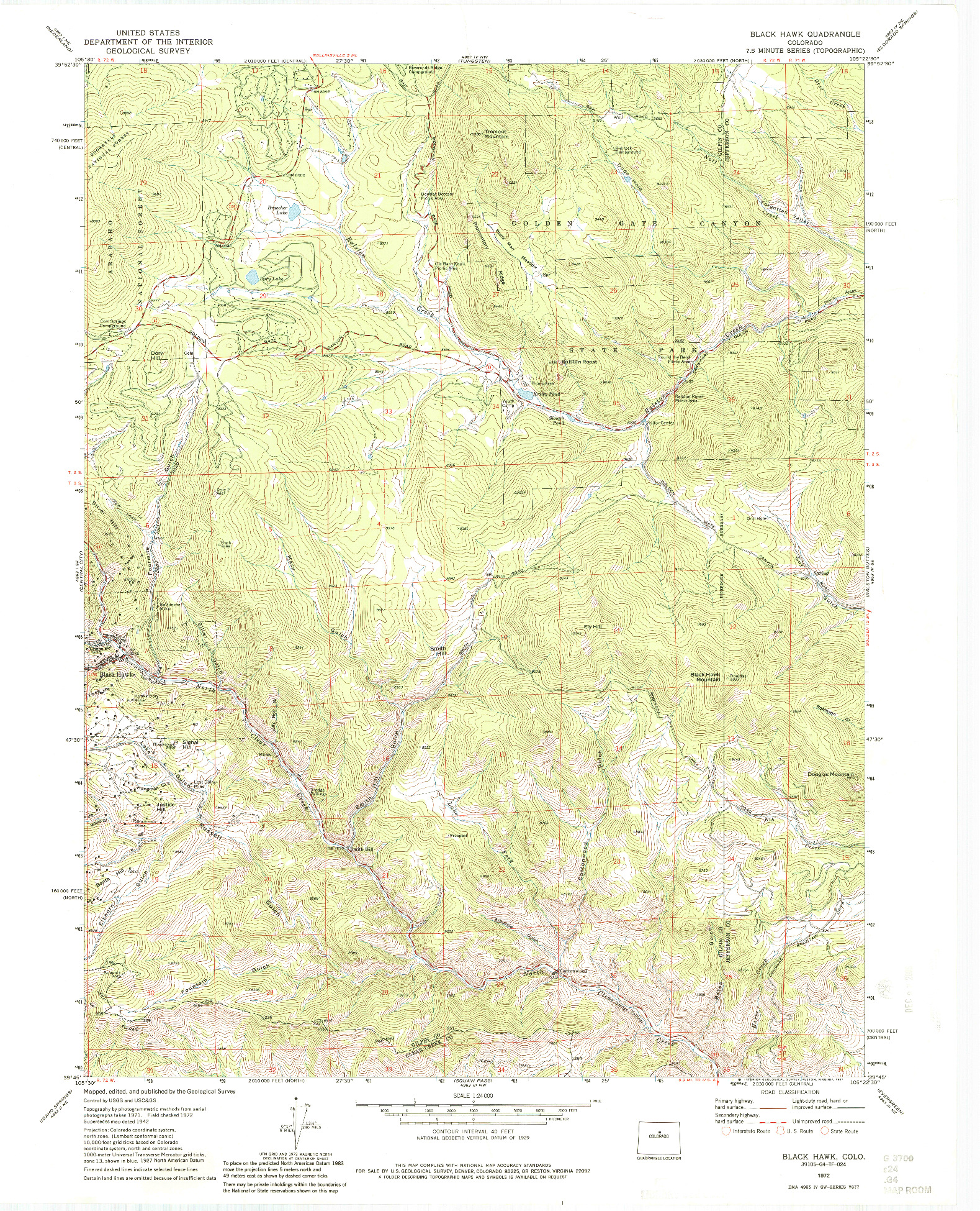 USGS 1:24000-SCALE QUADRANGLE FOR BLACK HAWK, CO 1972