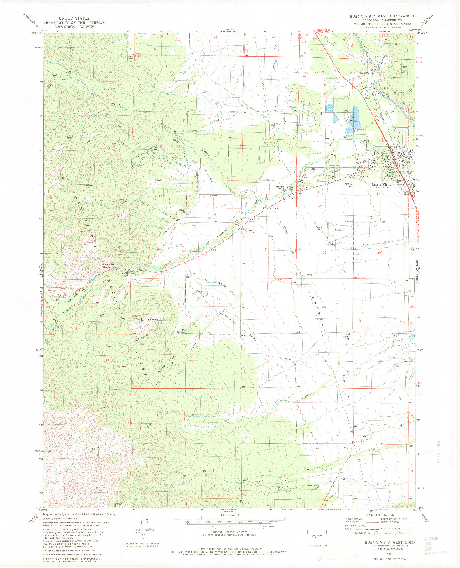 USGS 1:24000-SCALE QUADRANGLE FOR BUENA VISTA WEST, CO 1982