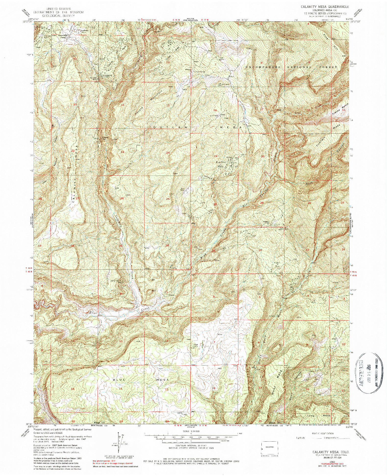 USGS 1:24000-SCALE QUADRANGLE FOR CALAMITY MESA, CO 1960