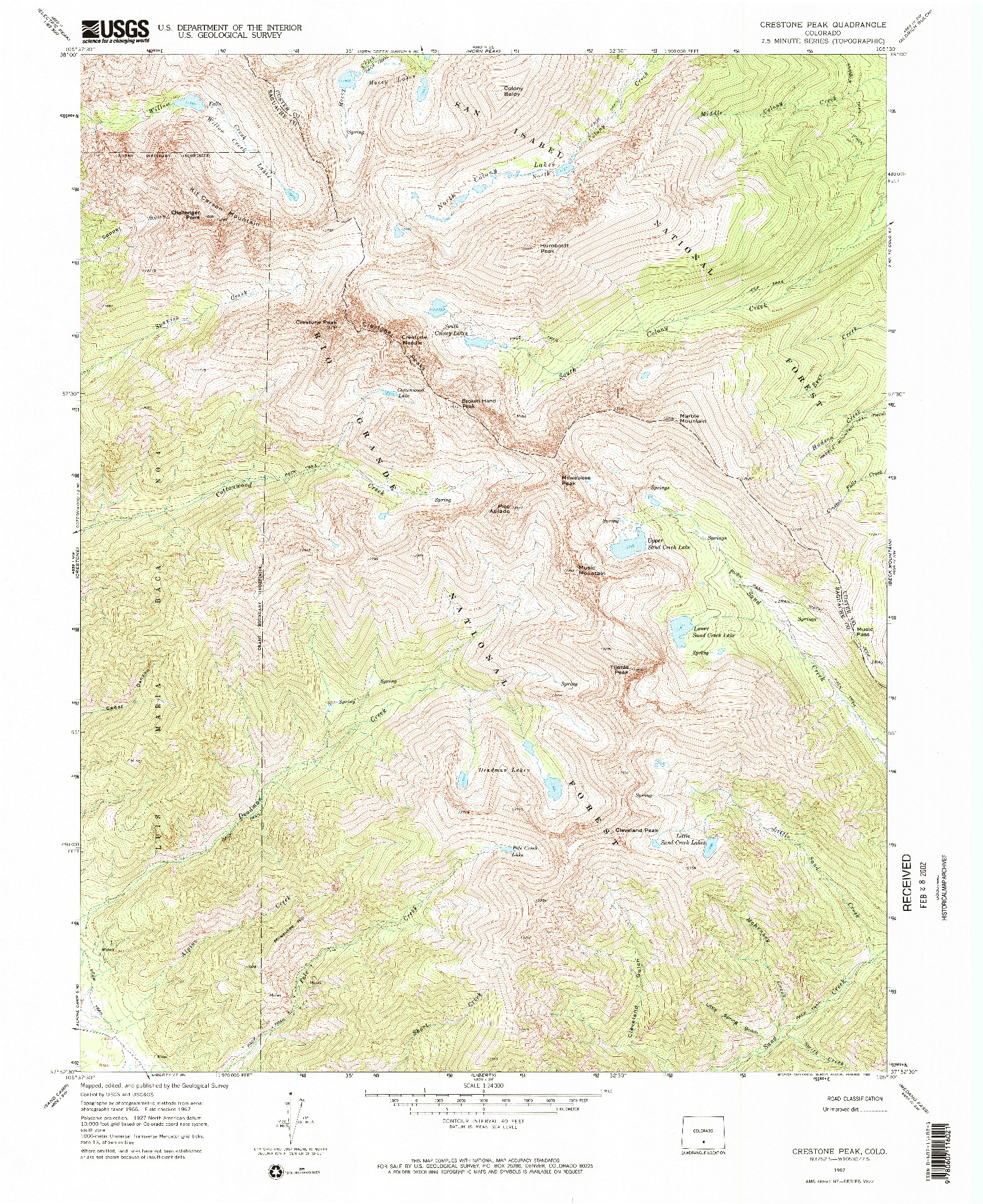 USGS 1:24000-SCALE QUADRANGLE FOR CRESTONE PEAK, CO 1967