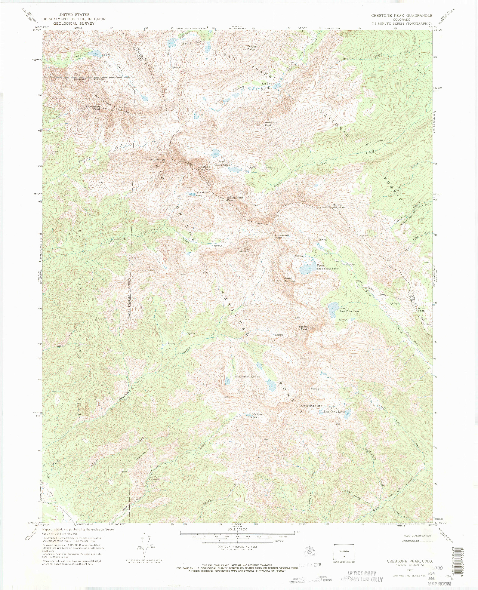 USGS 1:24000-SCALE QUADRANGLE FOR CRESTONE PEAK, CO 1967