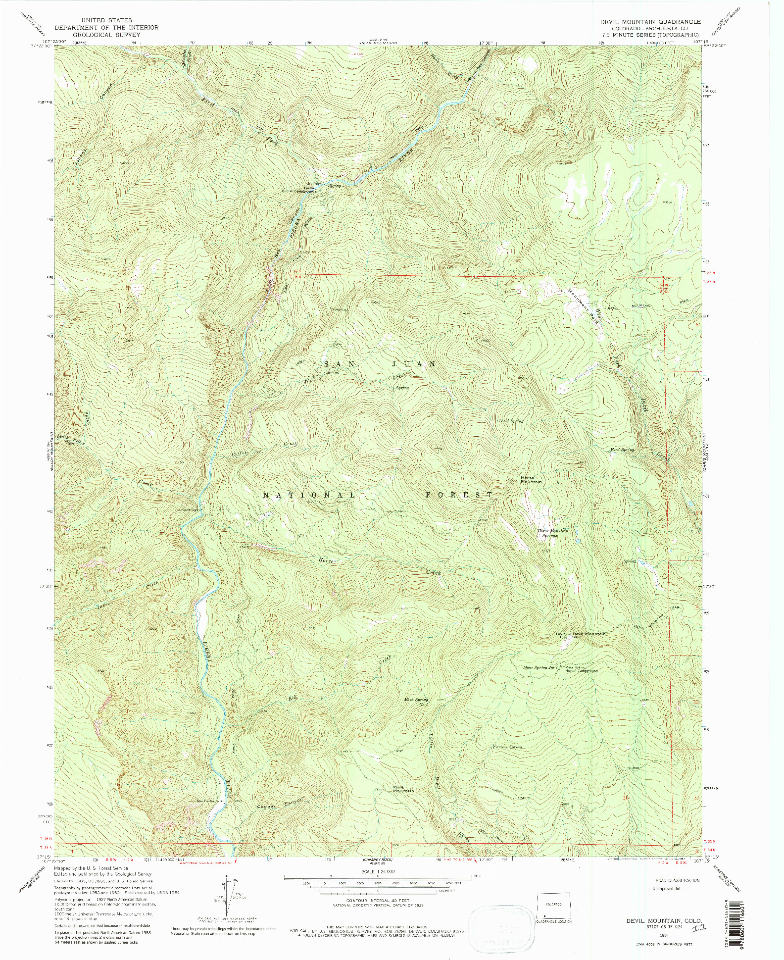 USGS 1:24000-SCALE QUADRANGLE FOR DEVIL MOUNTAIN, CO 1964