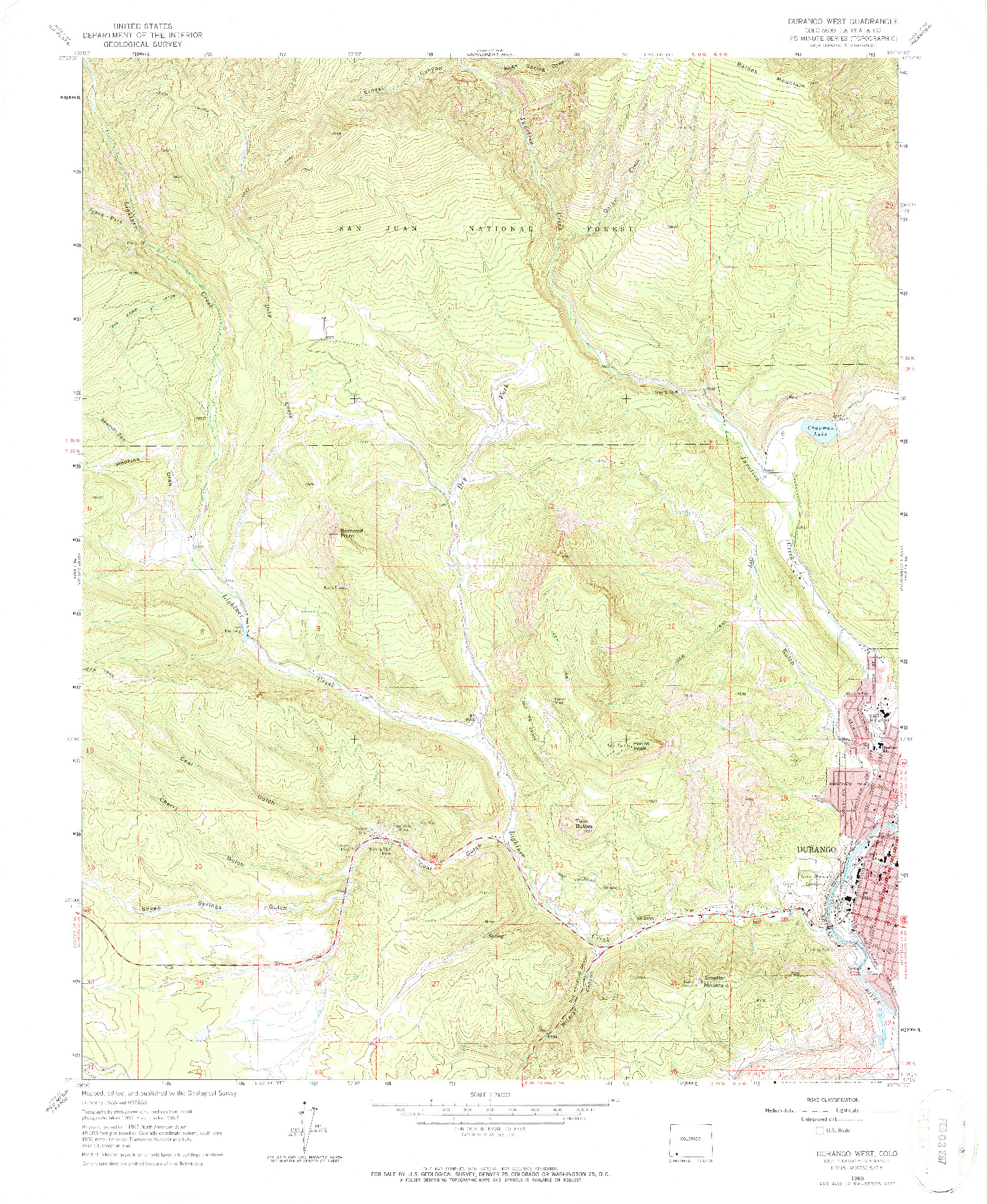 USGS 1:24000-SCALE QUADRANGLE FOR DURANGO WEST, CO 1963