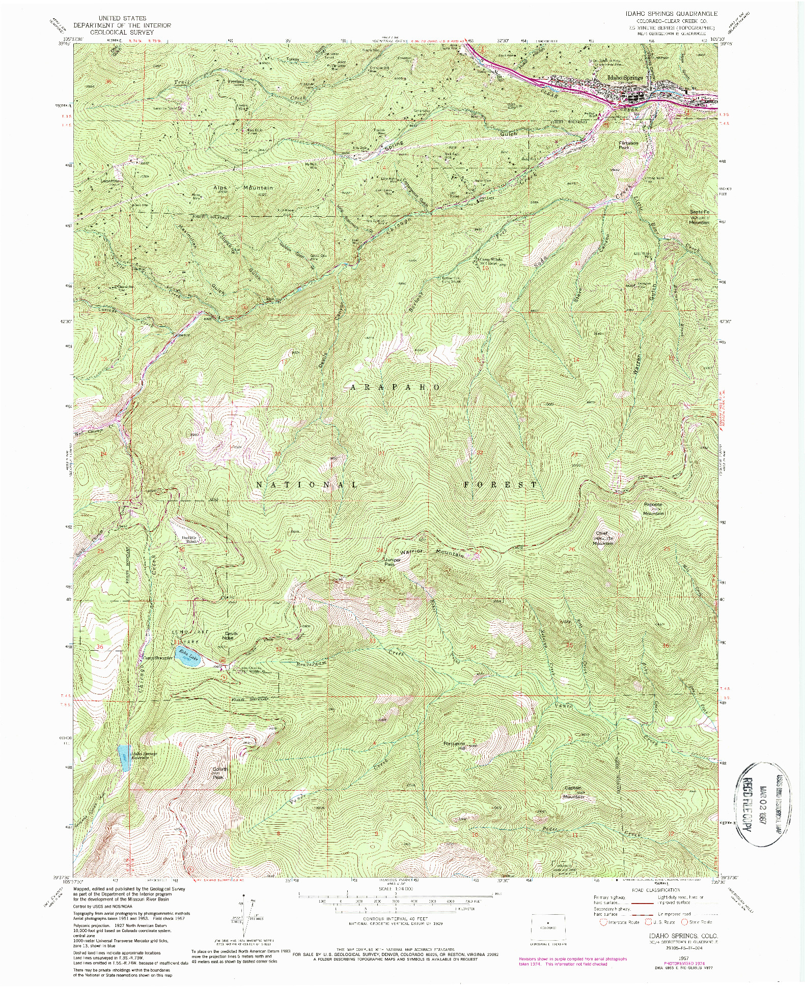 USGS 1:24000-SCALE QUADRANGLE FOR IDAHO SPRINGS, CO 1957