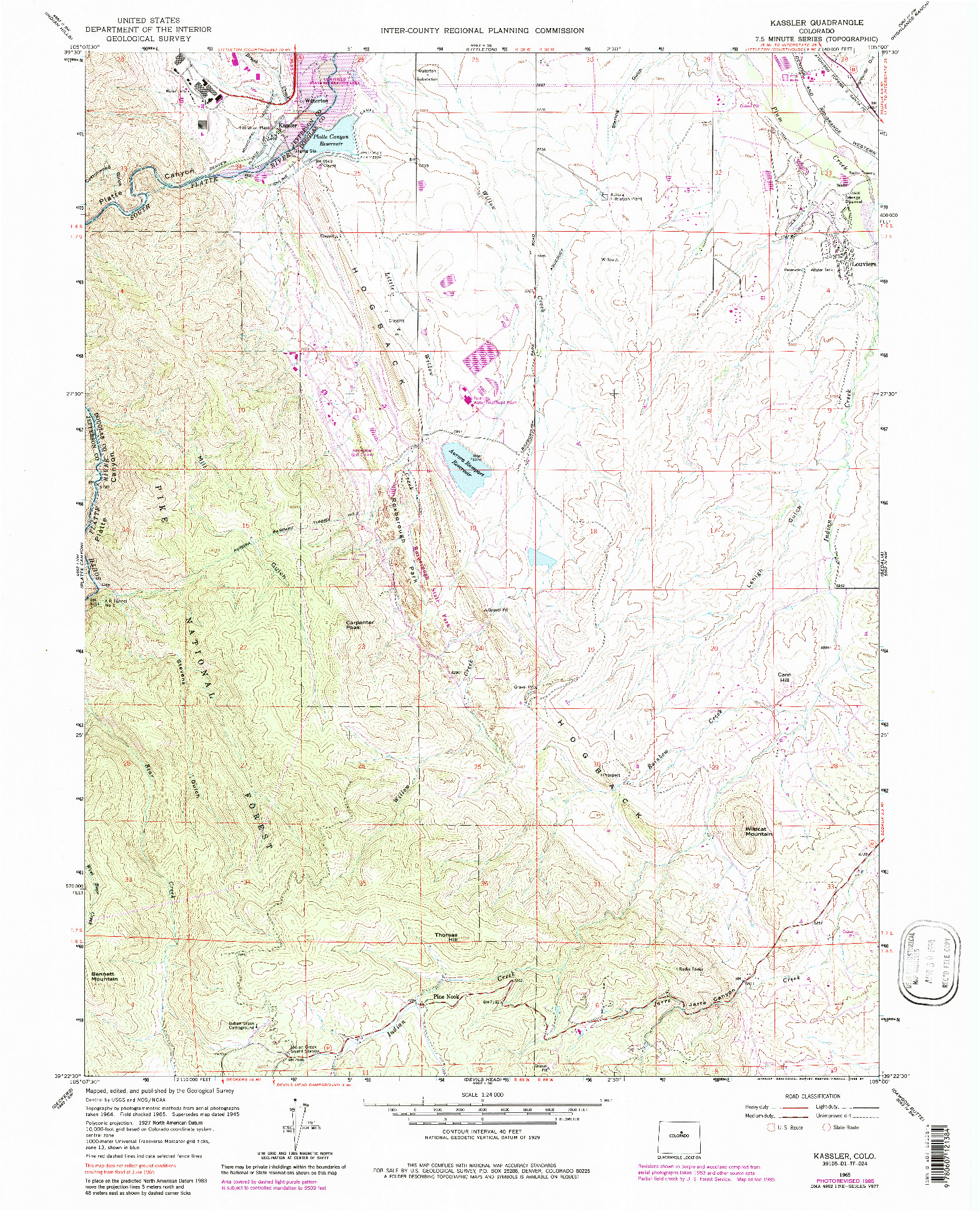 USGS 1:24000-SCALE QUADRANGLE FOR KASSLER, CO 1965