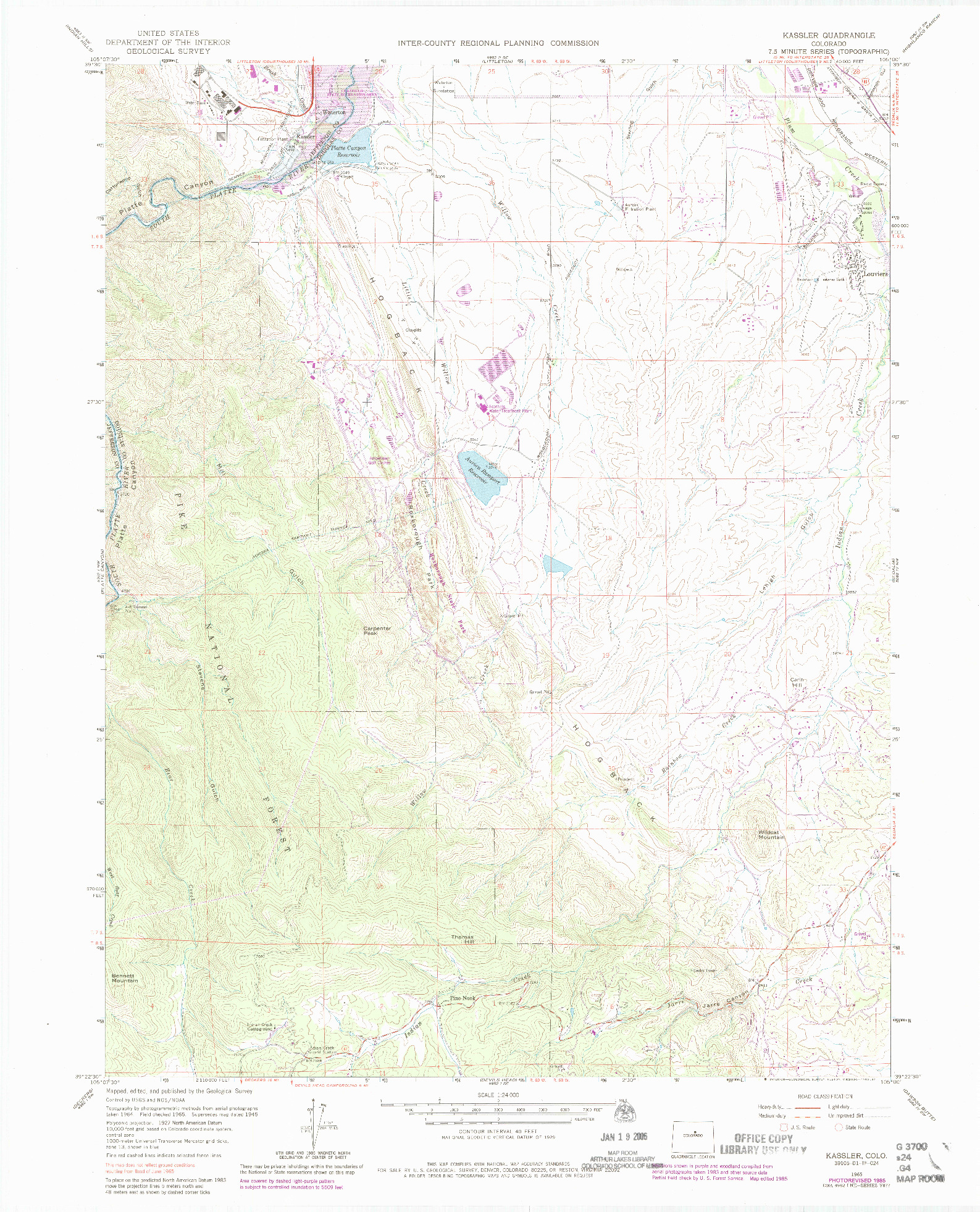 USGS 1:24000-SCALE QUADRANGLE FOR KASSLER, CO 1965