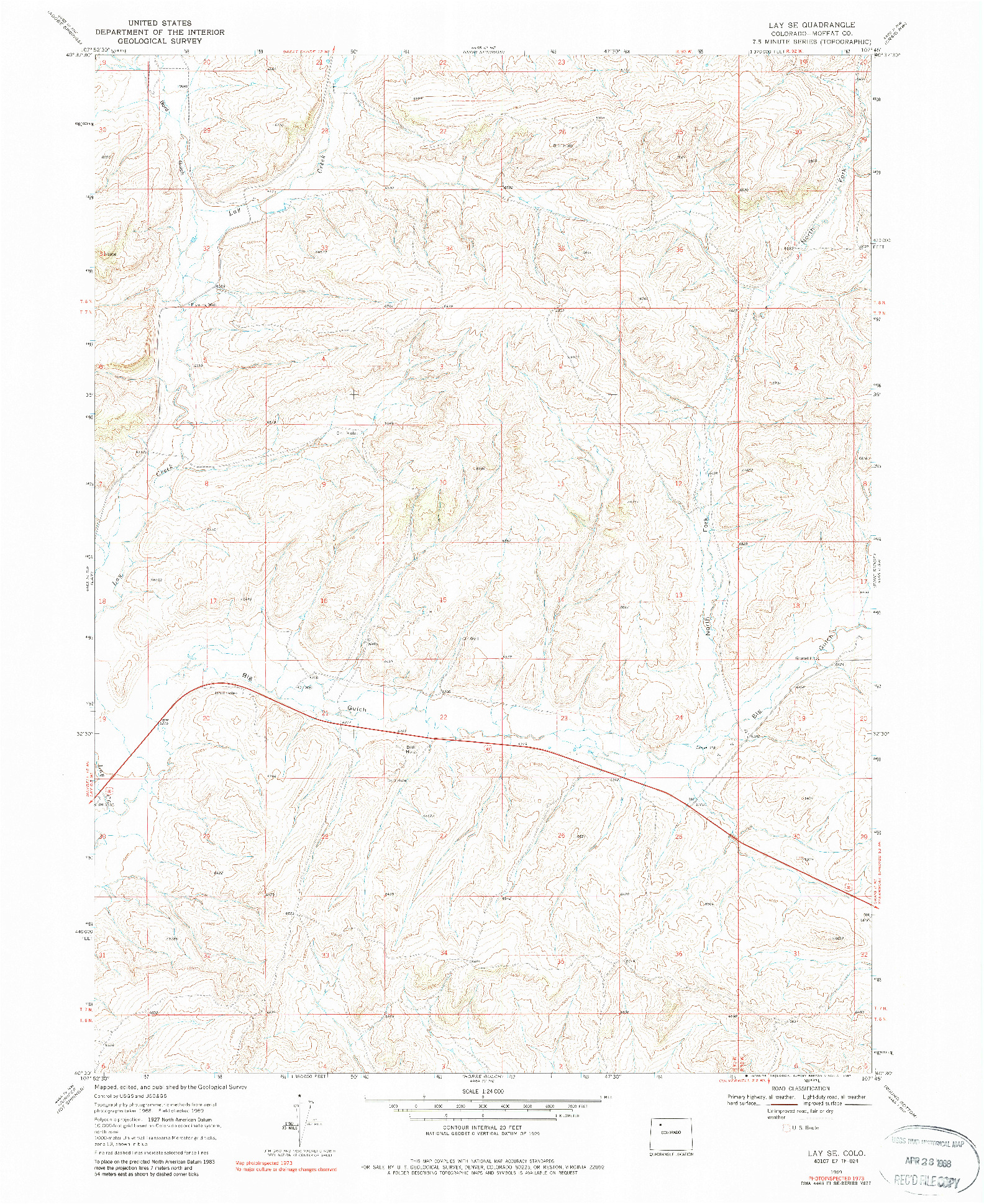 USGS 1:24000-SCALE QUADRANGLE FOR LAY SE, CO 1969