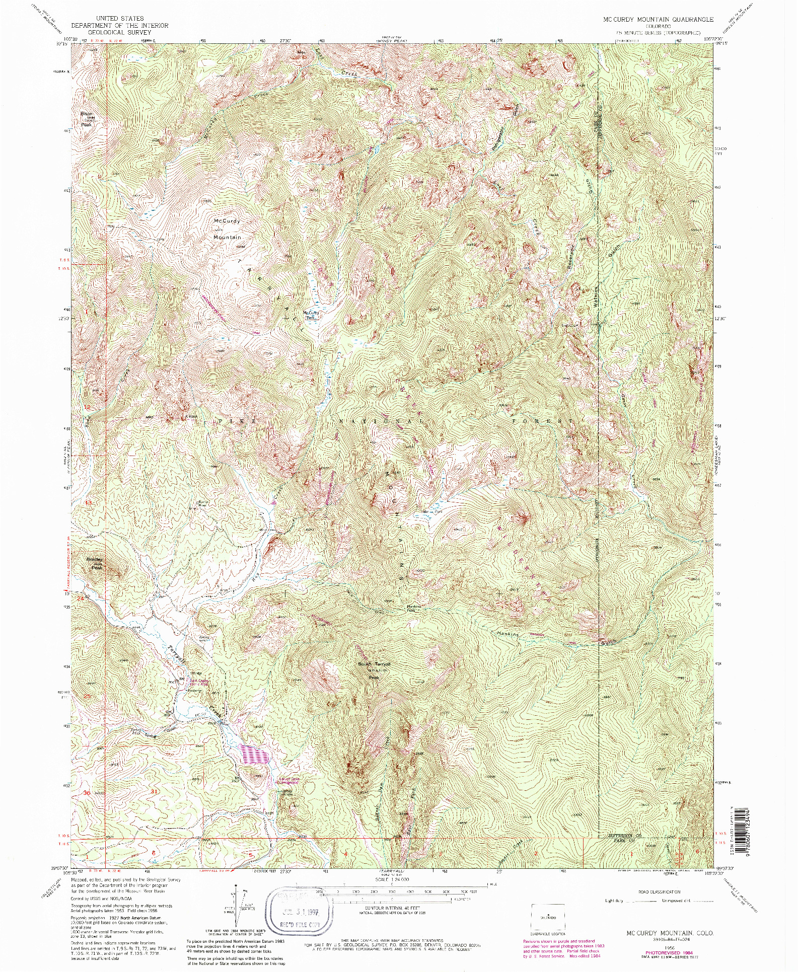 USGS 1:24000-SCALE QUADRANGLE FOR MC CURDY MOUNTAIN, CO 1956