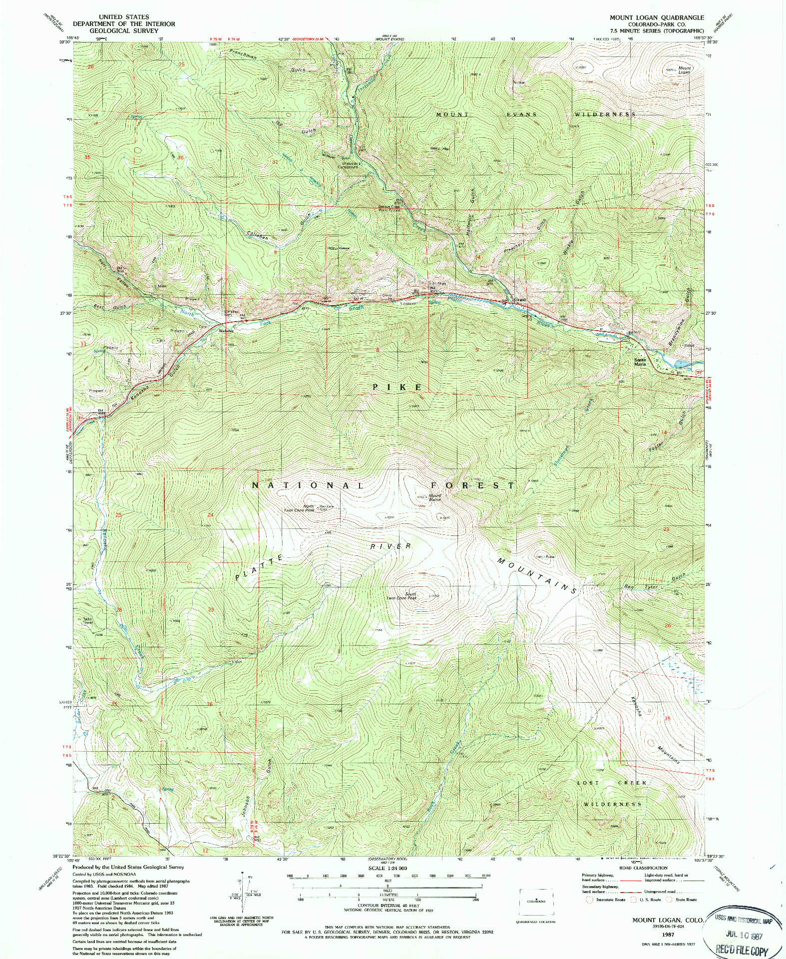 USGS 1:24000-SCALE QUADRANGLE FOR MOUNT LOGAN, CO 1987
