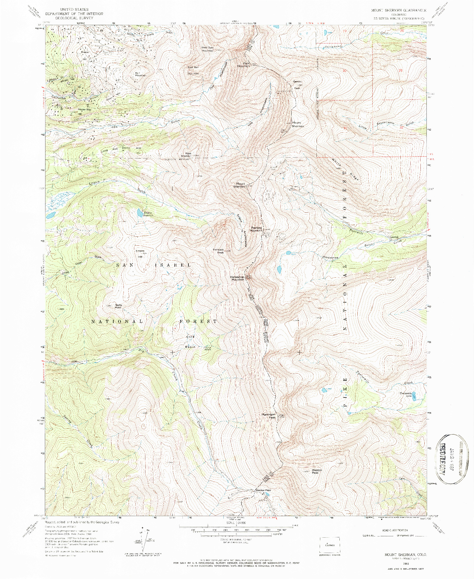 USGS 1:24000-SCALE QUADRANGLE FOR MOUNT SHERMAN, CO 1961