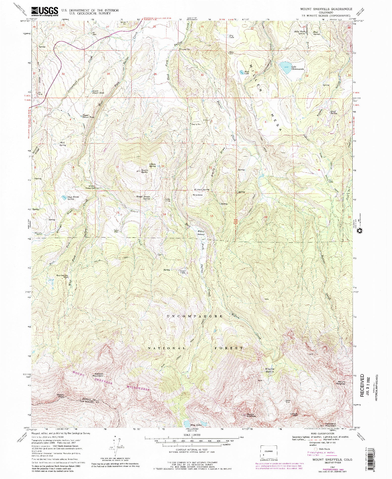 USGS 1:24000-SCALE QUADRANGLE FOR MOUNT SNEFFELS, CO 1967