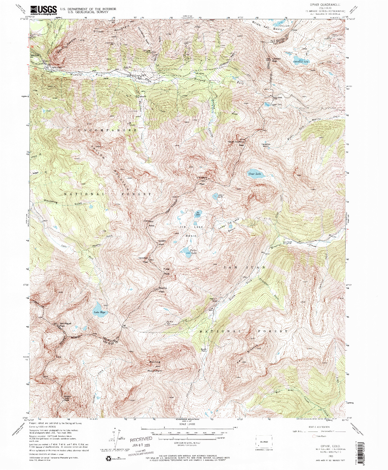 USGS 1:24000-SCALE QUADRANGLE FOR OPHIR, CO 1955