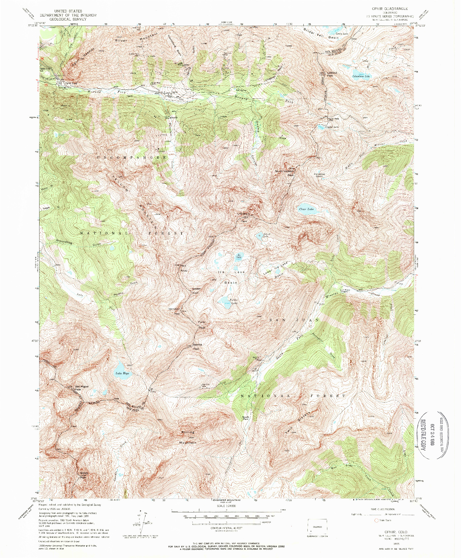 USGS 1:24000-SCALE QUADRANGLE FOR OPHIR, CO 1955