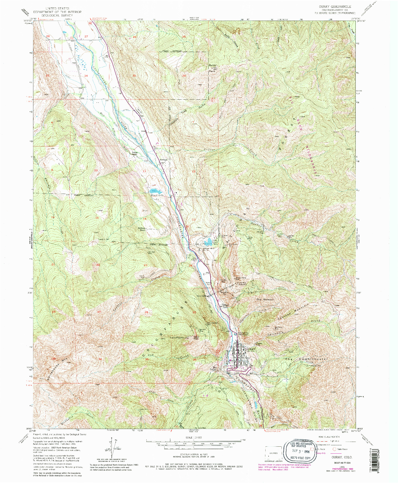 USGS 1:24000-SCALE QUADRANGLE FOR OURAY, CO 1955