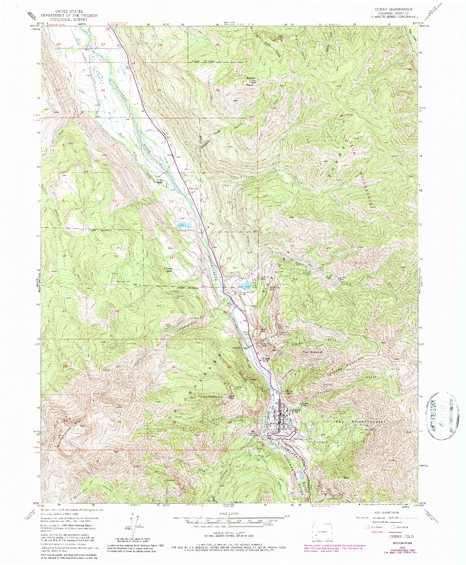 USGS 1:24000-SCALE QUADRANGLE FOR OURAY, CO 1955