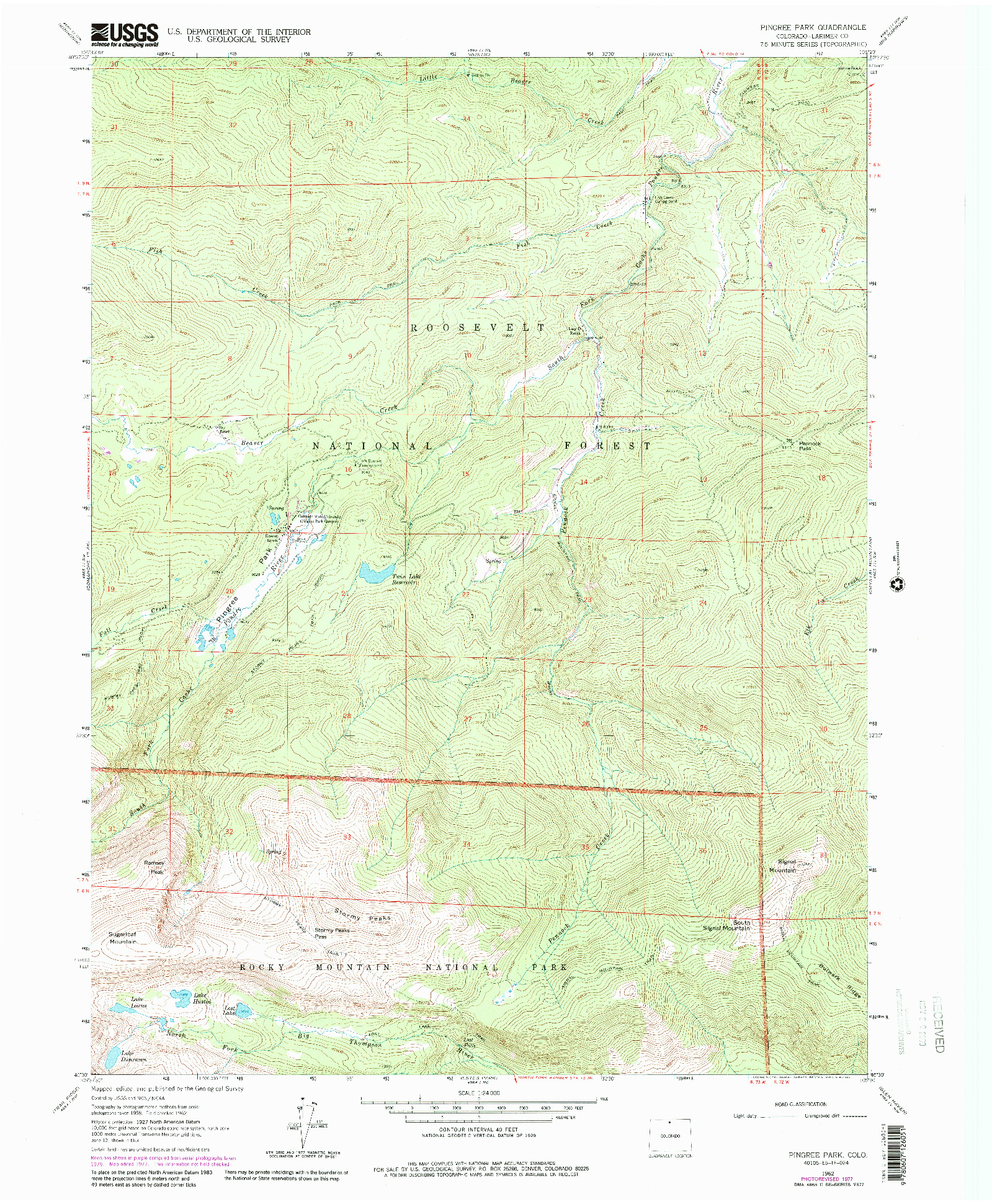 USGS 1:24000-SCALE QUADRANGLE FOR PINGREE PARK, CO 1962