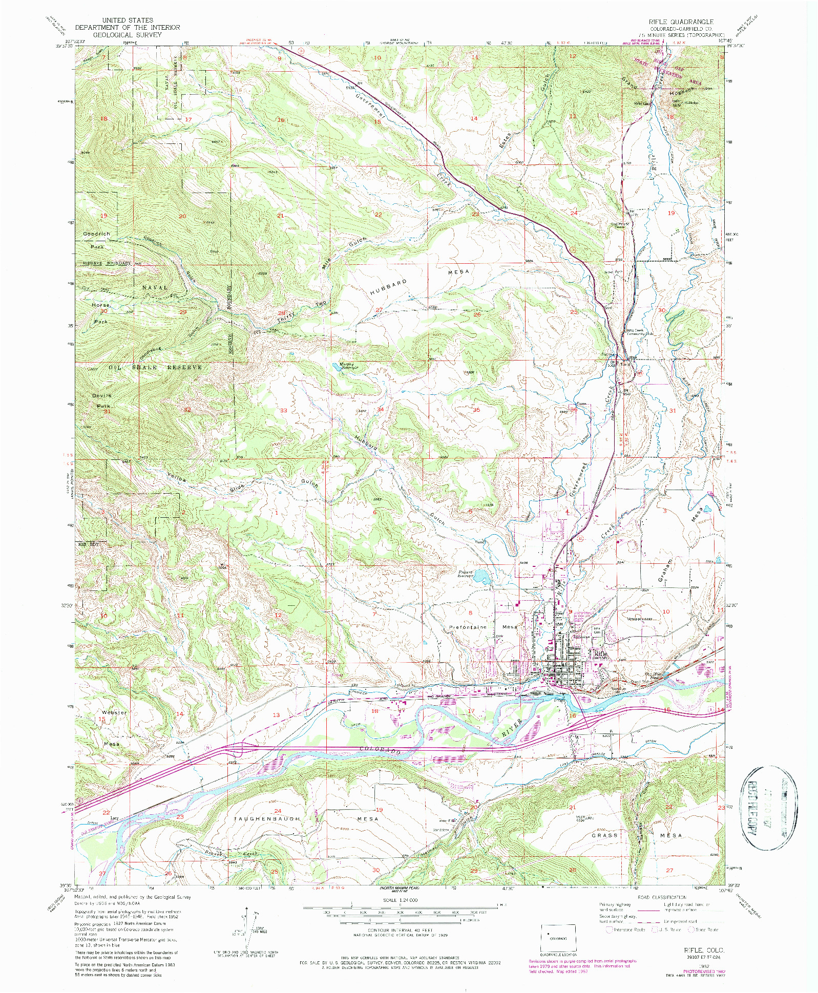 USGS 1:24000-SCALE QUADRANGLE FOR RIFLE, CO 1952