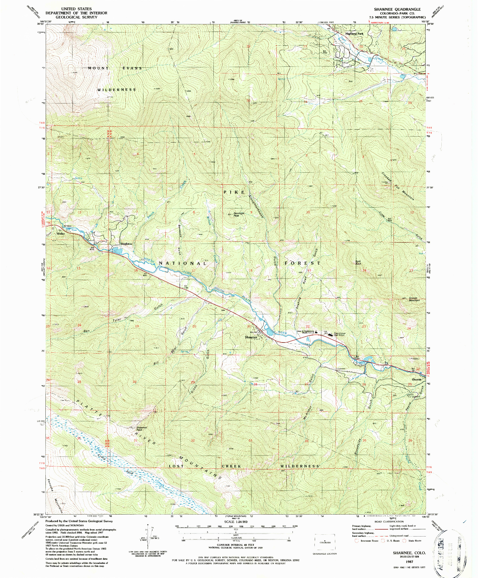 USGS 1:24000-SCALE QUADRANGLE FOR SHAWNEE, CO 1987