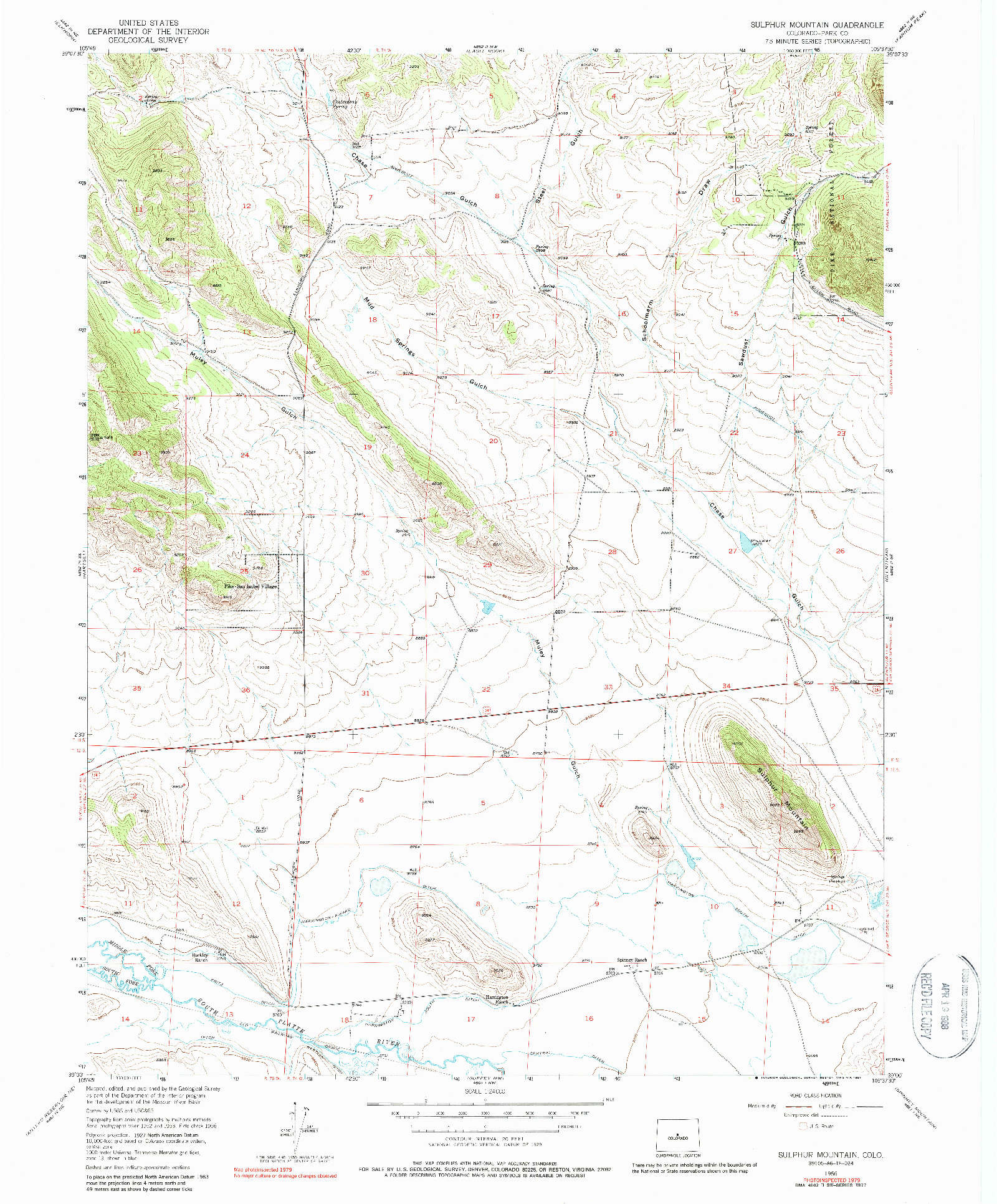 USGS 1:24000-SCALE QUADRANGLE FOR SULPHUR MOUNTAIN, CO 1956