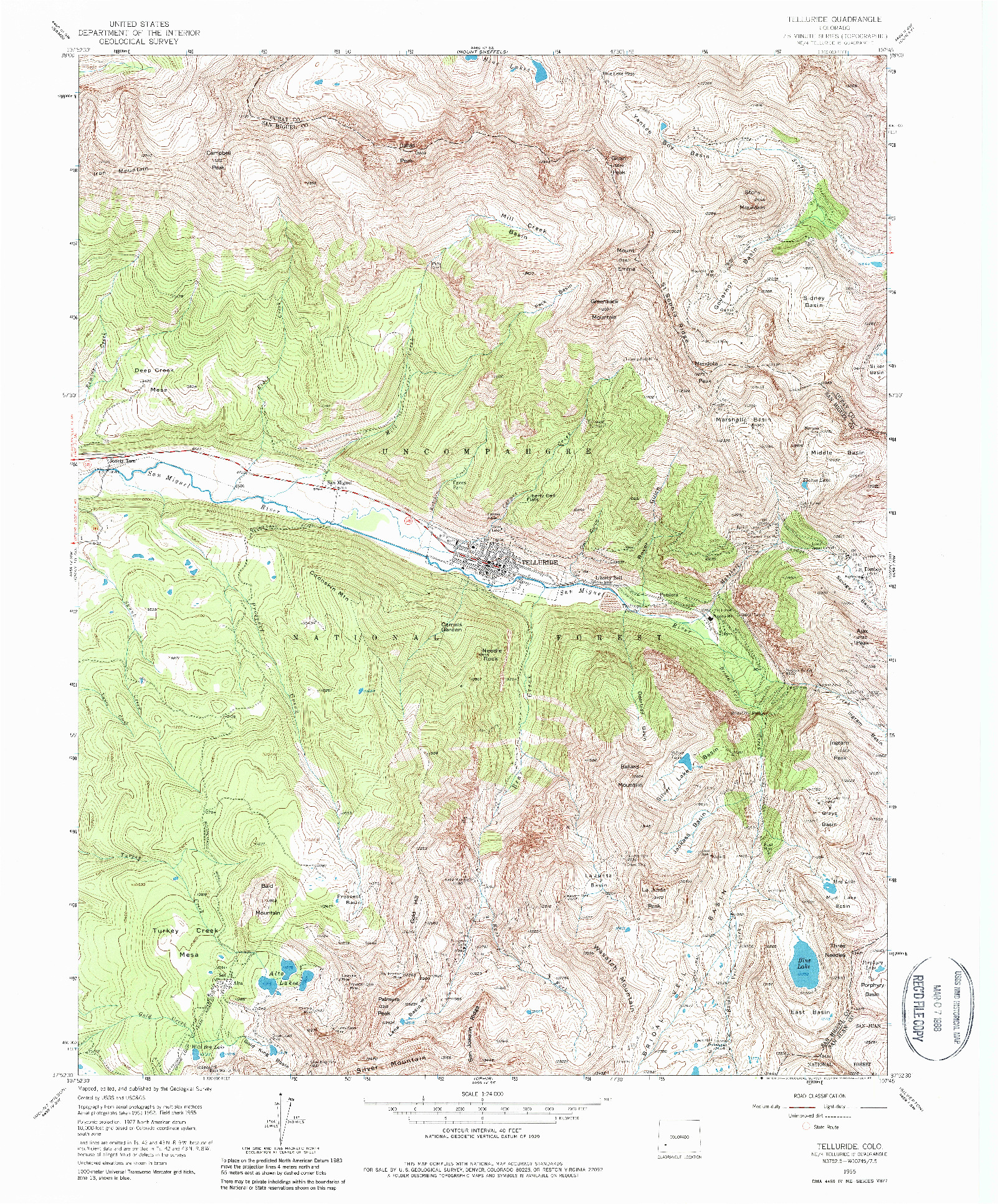 USGS 1:24000-SCALE QUADRANGLE FOR TELLURIDE, CO 1955