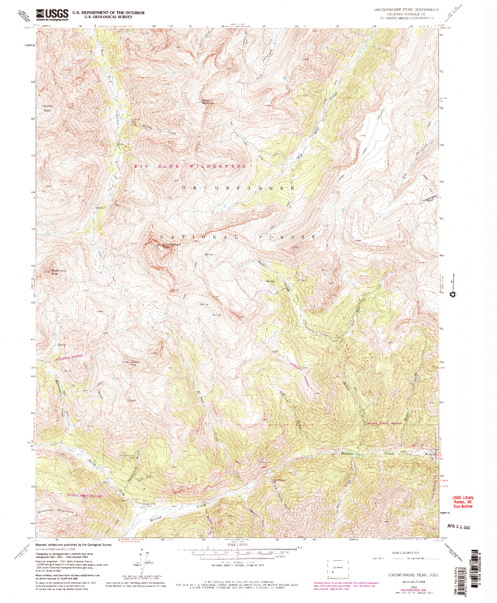 USGS 1:24000-SCALE QUADRANGLE FOR UNCOMPAHGRE PEAK, CO 1963